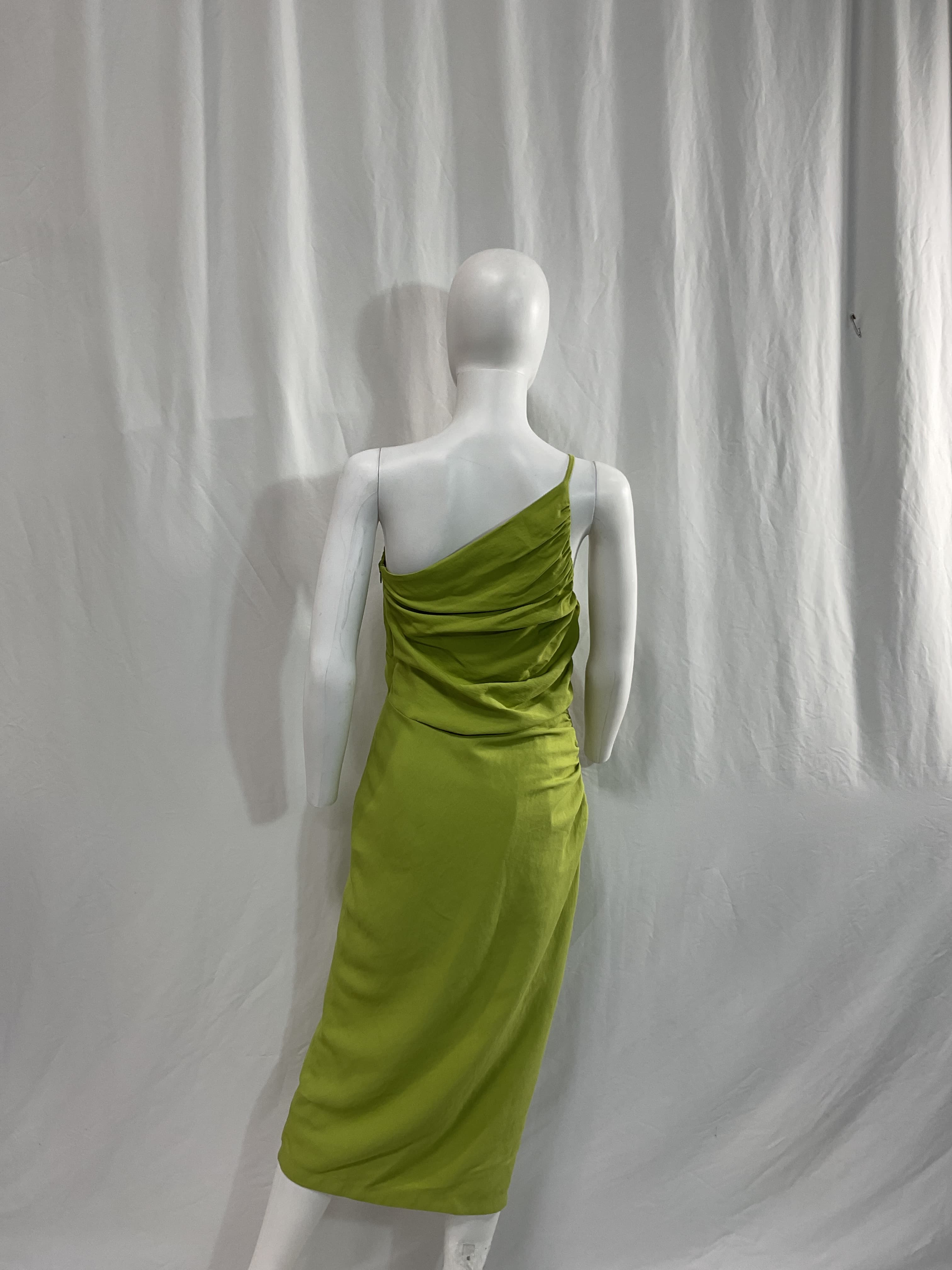 Asymmetric Gathered Dress In Kiwi - Image 3