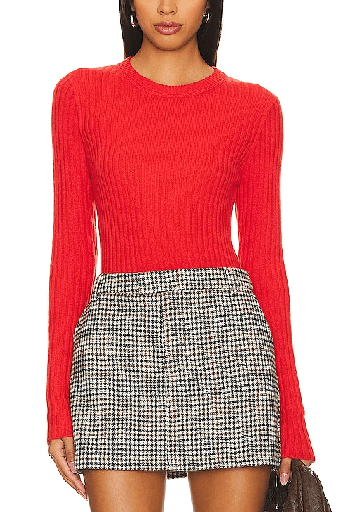 Rib Crew Neck Top In Flame - Image 1