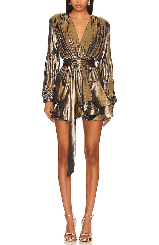 Bedouin Metallic Mini Dress In Metallic Gold - Image 1