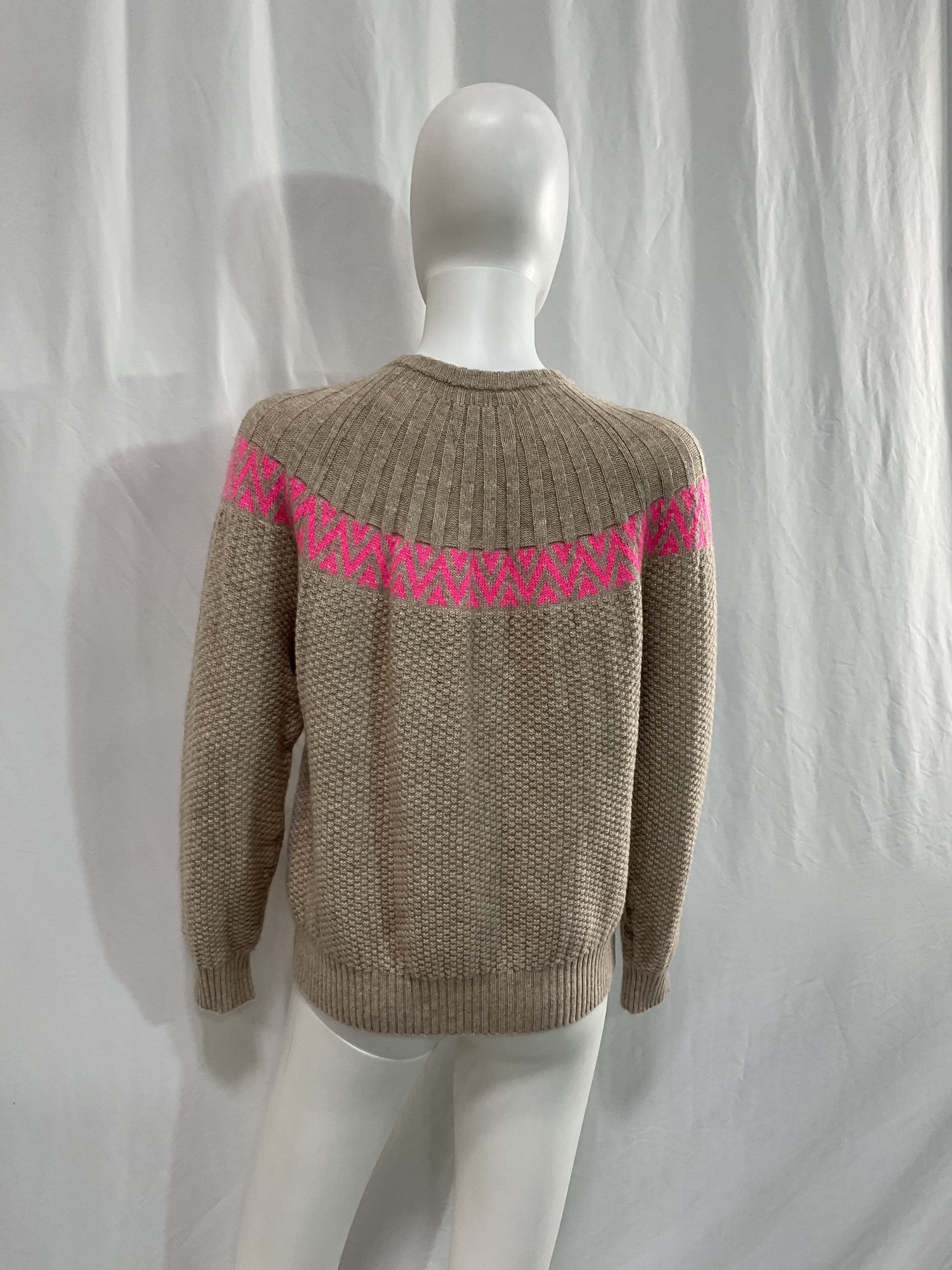 Mix Stitch Nordic Crew Sweater In Ludlow & Neon Pink - Image 2