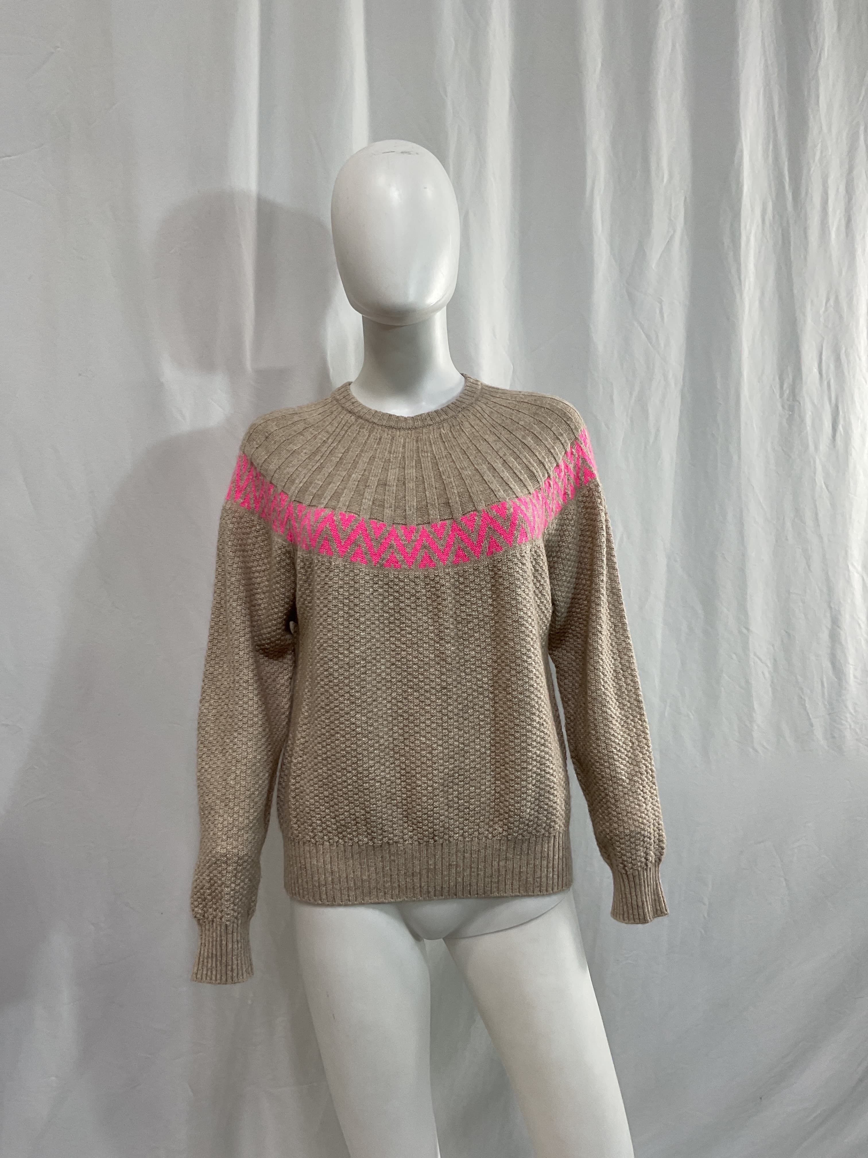 Mix Stitch Nordic Crew Sweater In Ludlow & Neon Pink - Image 3
