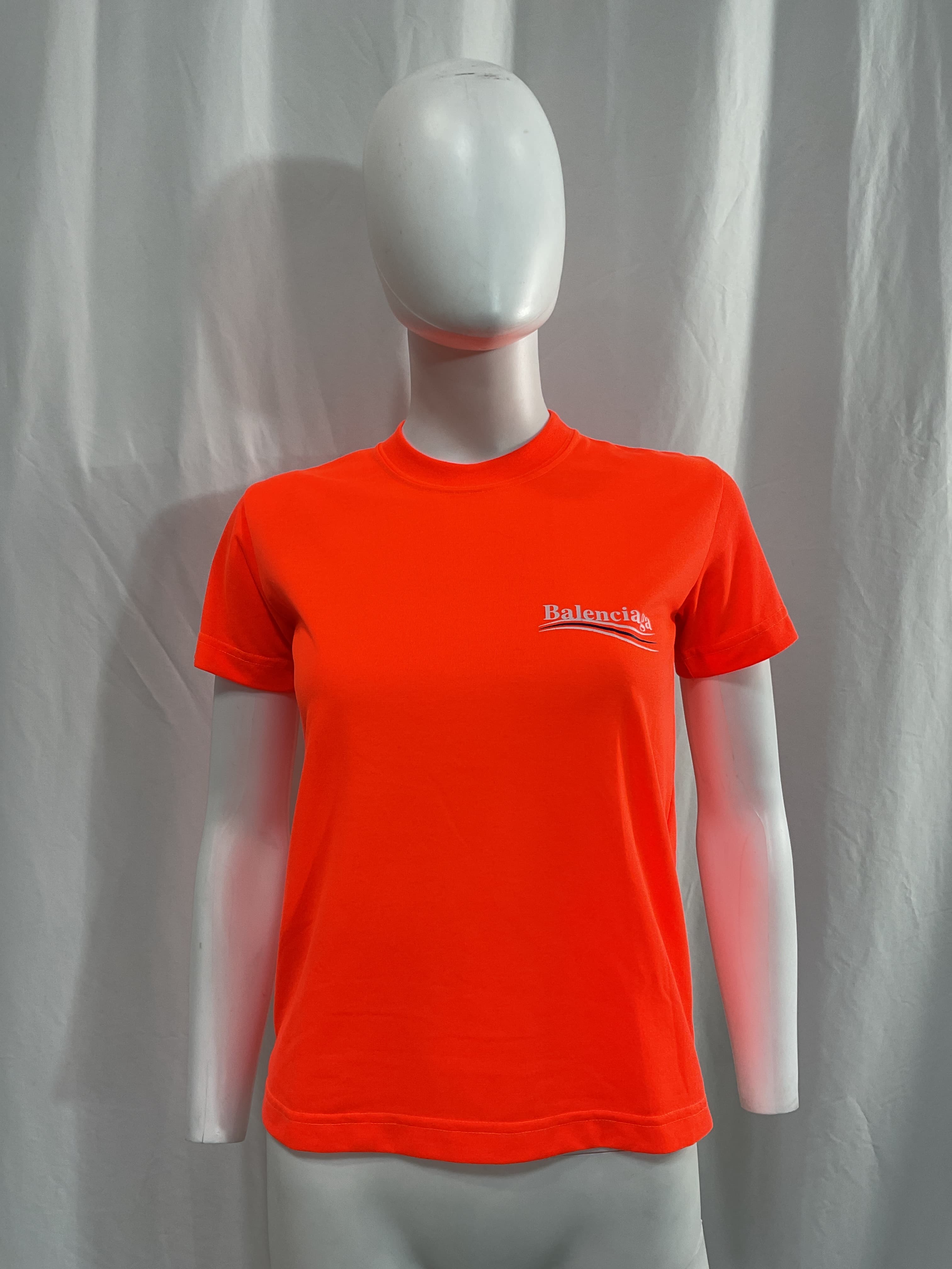 Small Fit T Shirt In Fluo Orange & White - Image 3