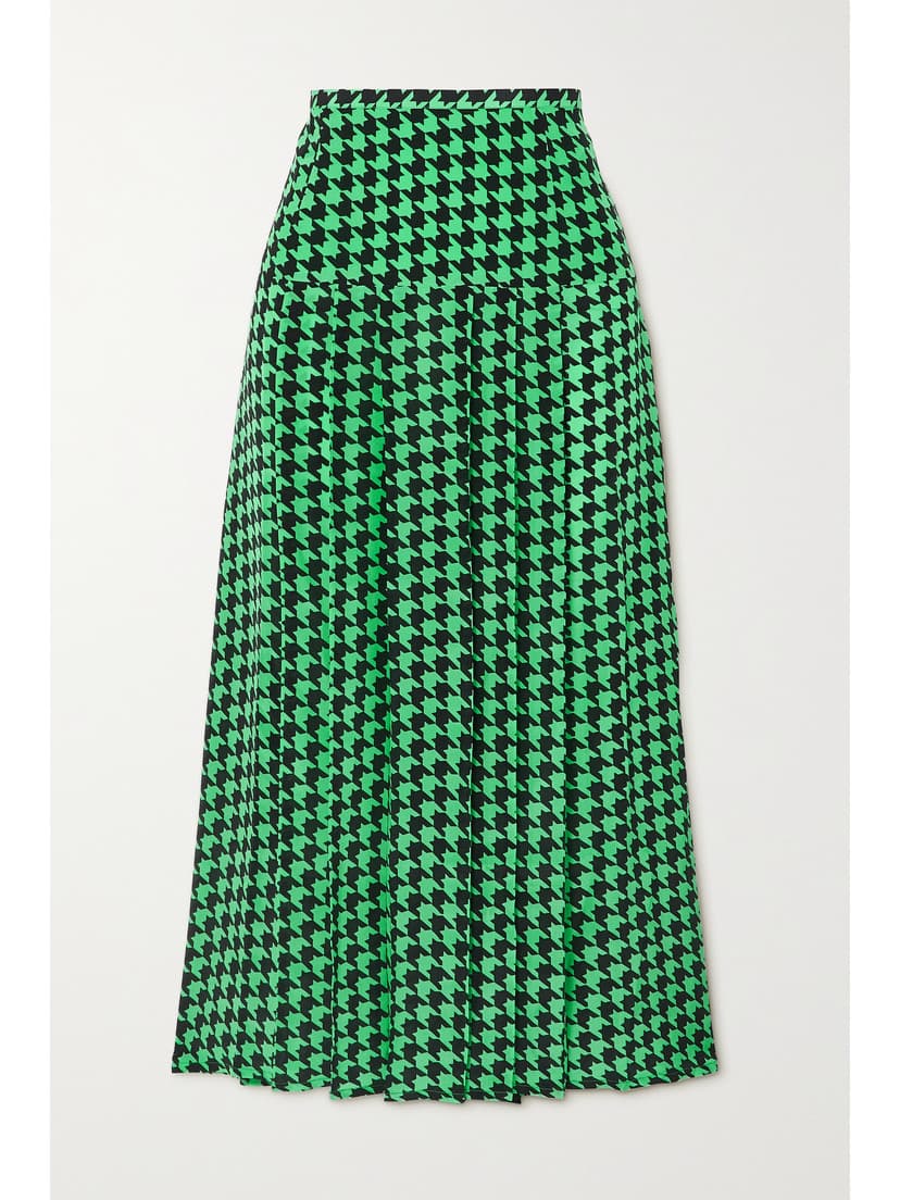 Nancy Pleated Houndstooth Silk-Crepe Midi Skirt - Image 1
