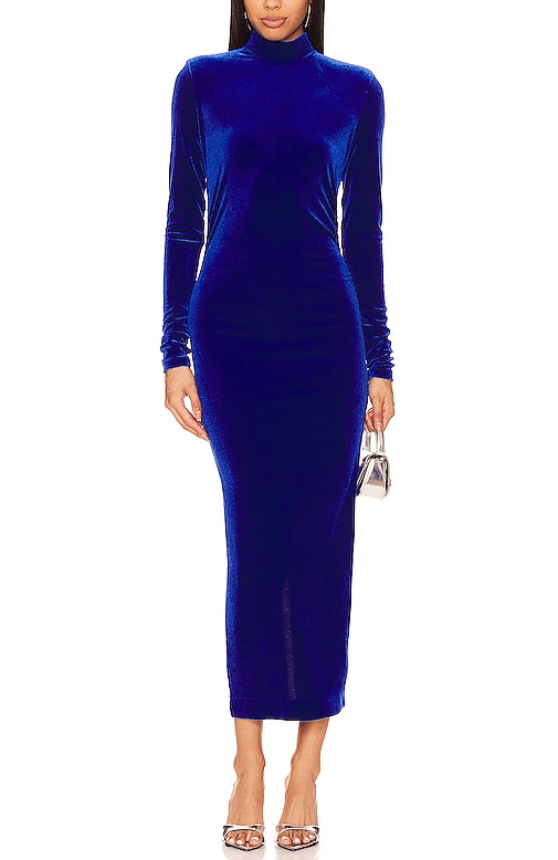 Erita Velvet Midi Dress In Blue Regatta - Image 1