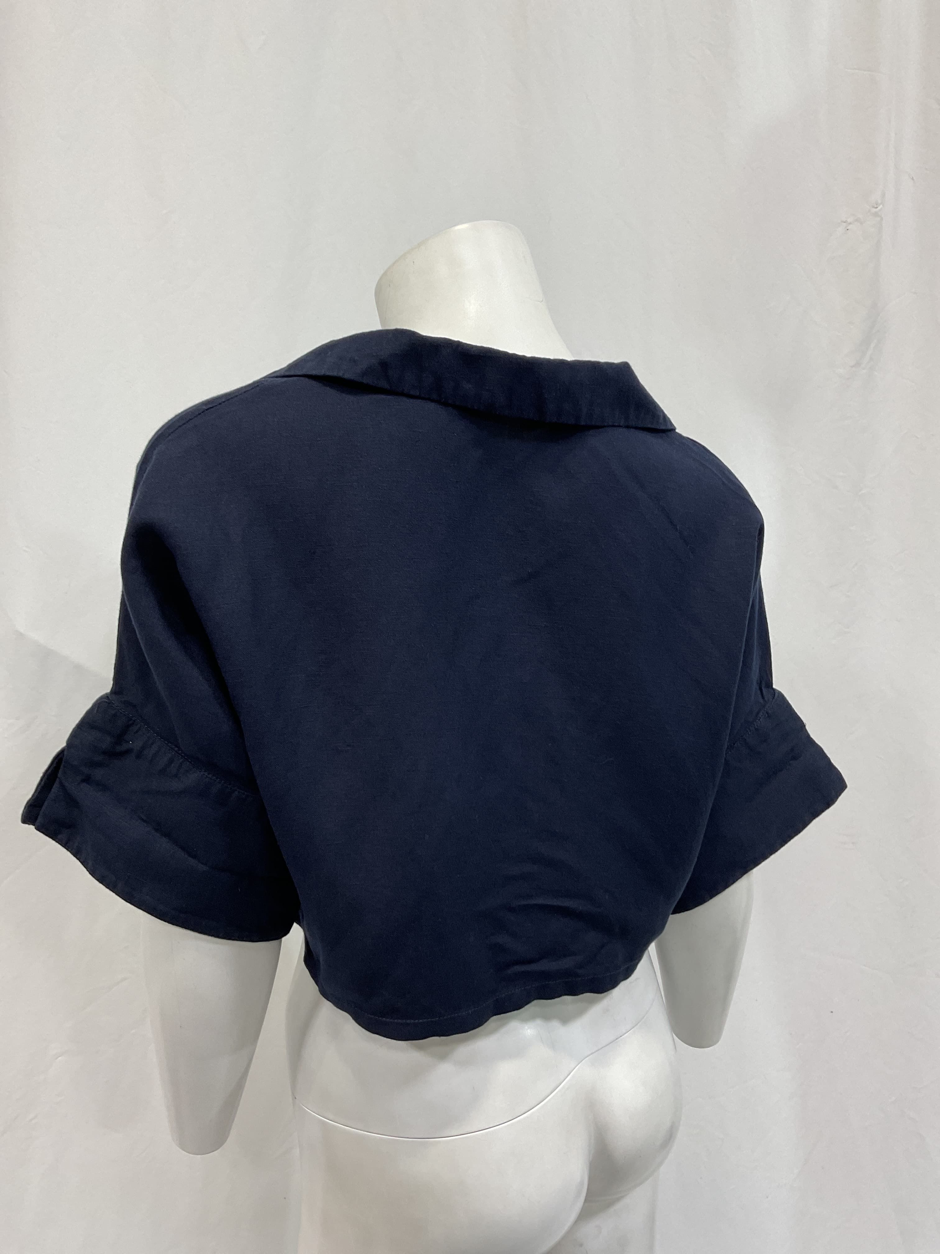 Drop Sleeve Short Shirt In Linen Navy Blue - Image 3