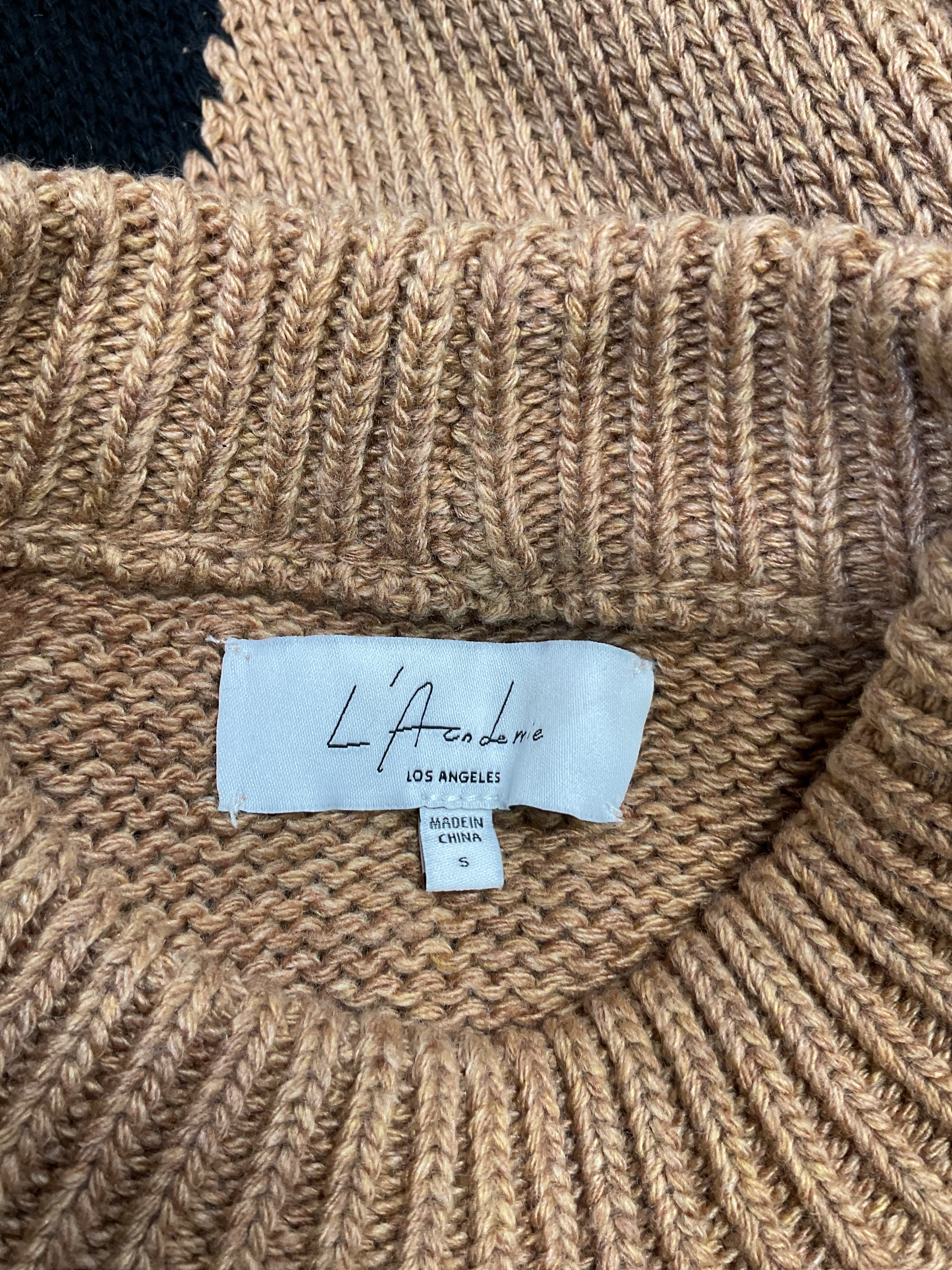 Dagan Color Block Crewneck In Black & Camel - Image 4