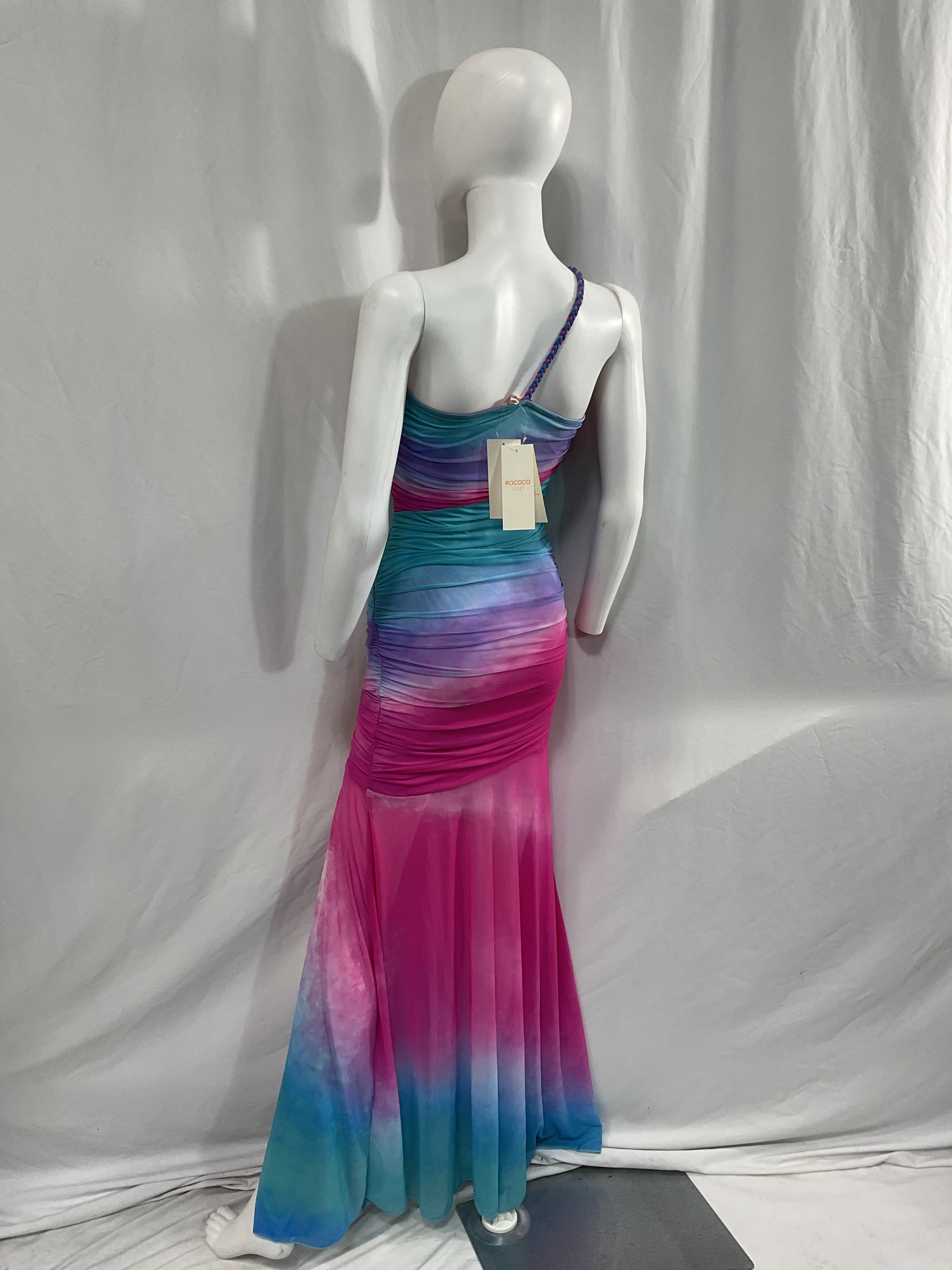 Cloud One Shoulder Maxi Dress In Blue & Pink - Image 2