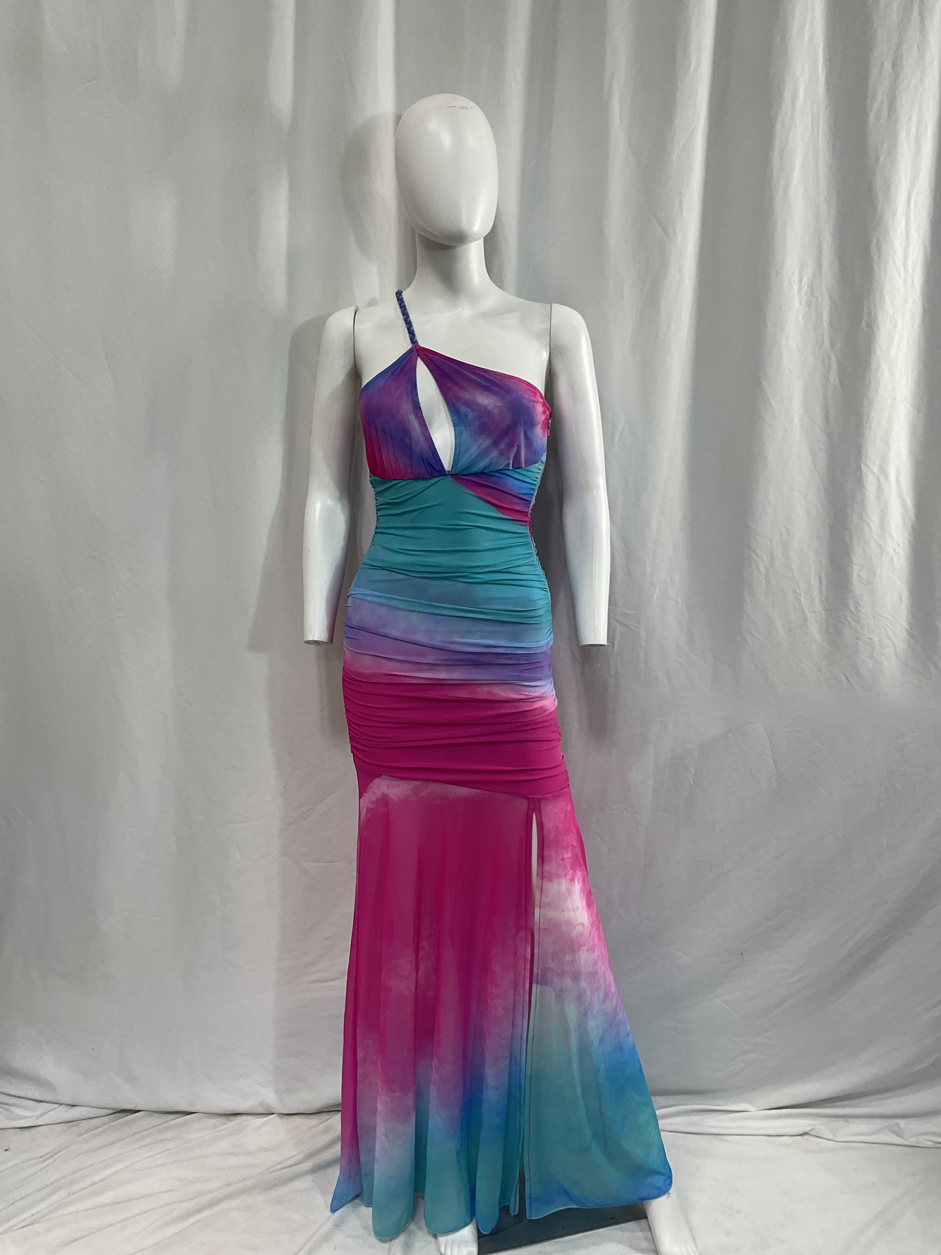 Cloud One Shoulder Maxi Dress In Blue & Pink - Image 3