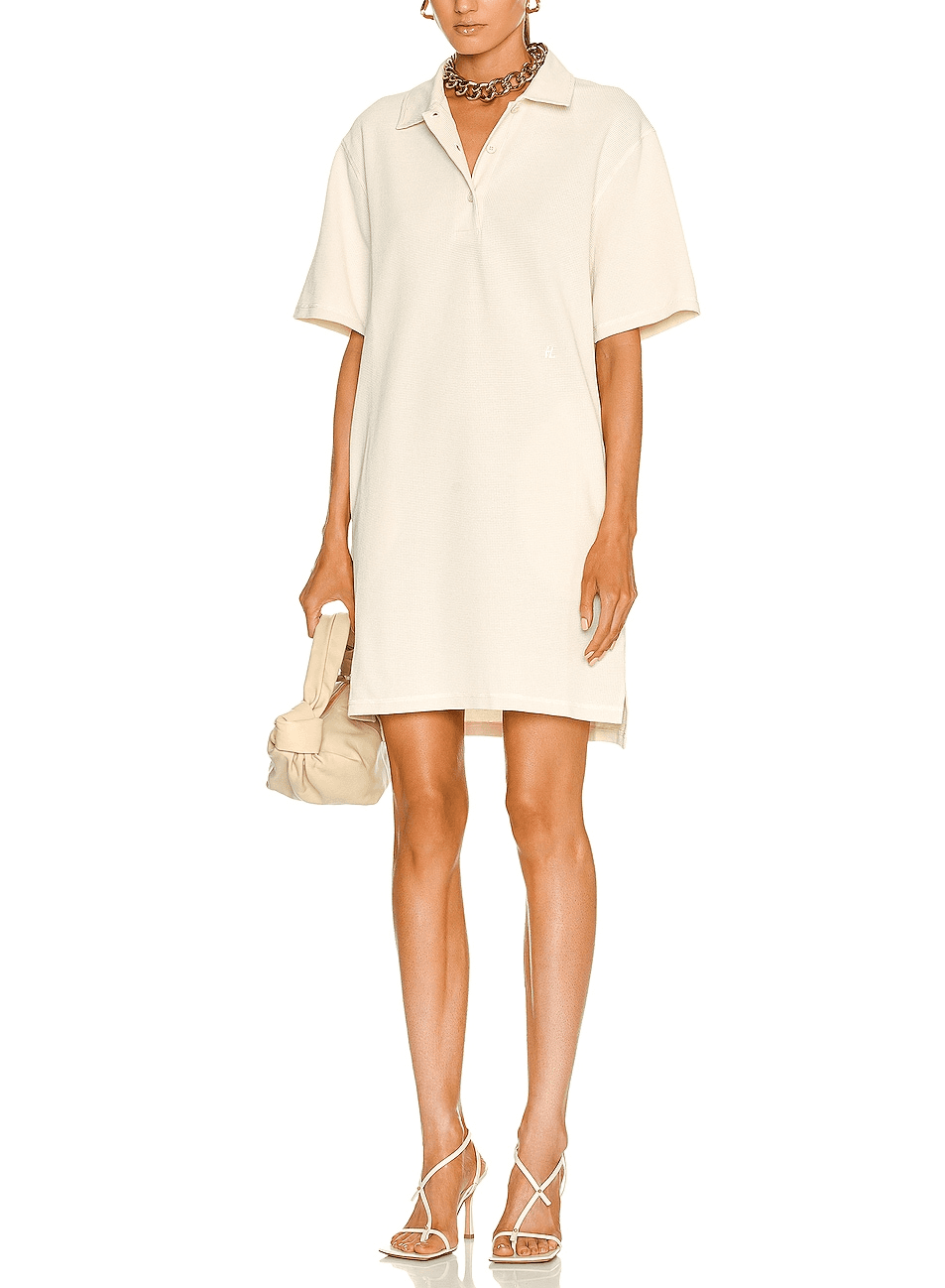 Waffle Polo Dress In Winter White - Image 1