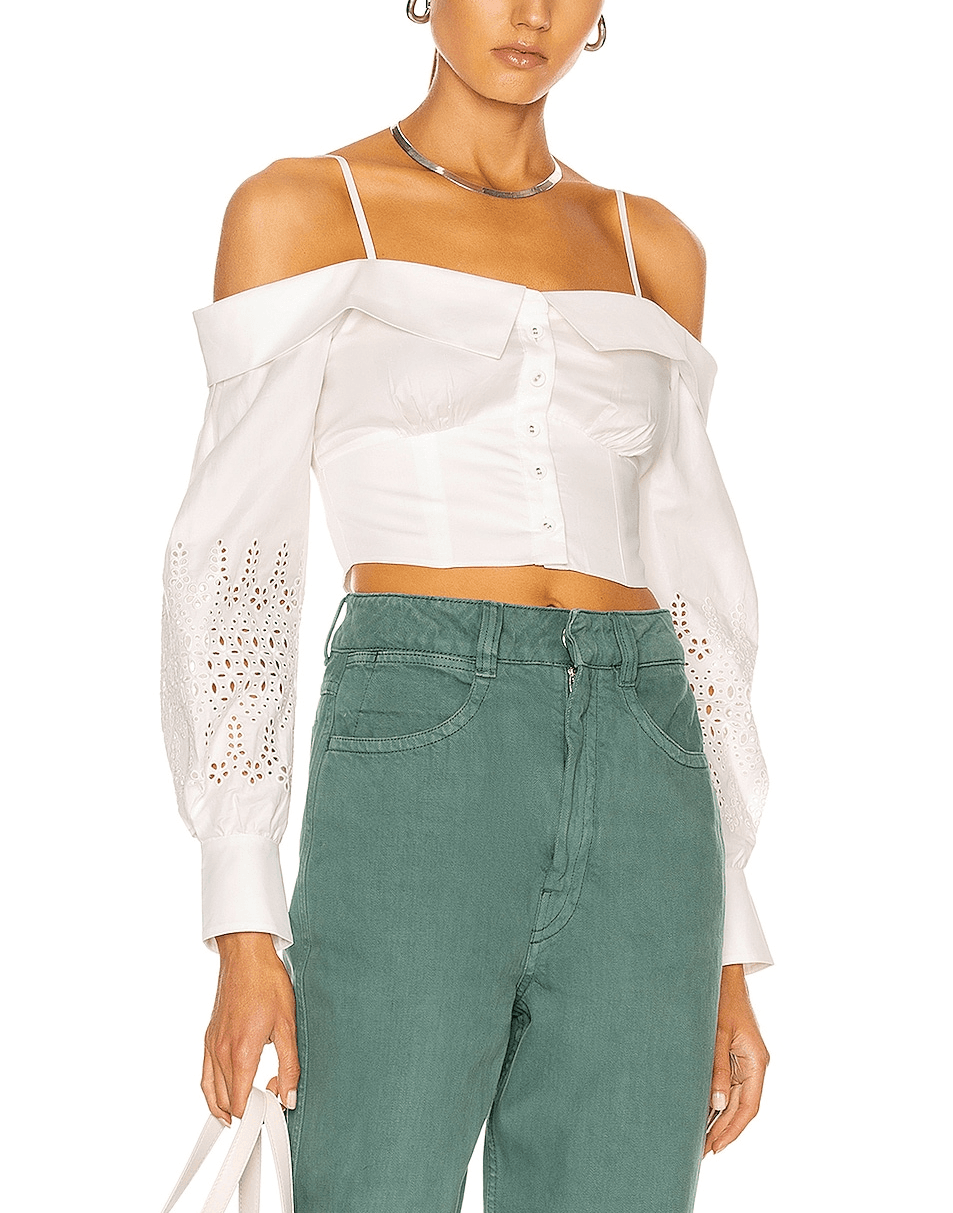 Broderie Sleeve Off Shoulder Top In White - Image 1
