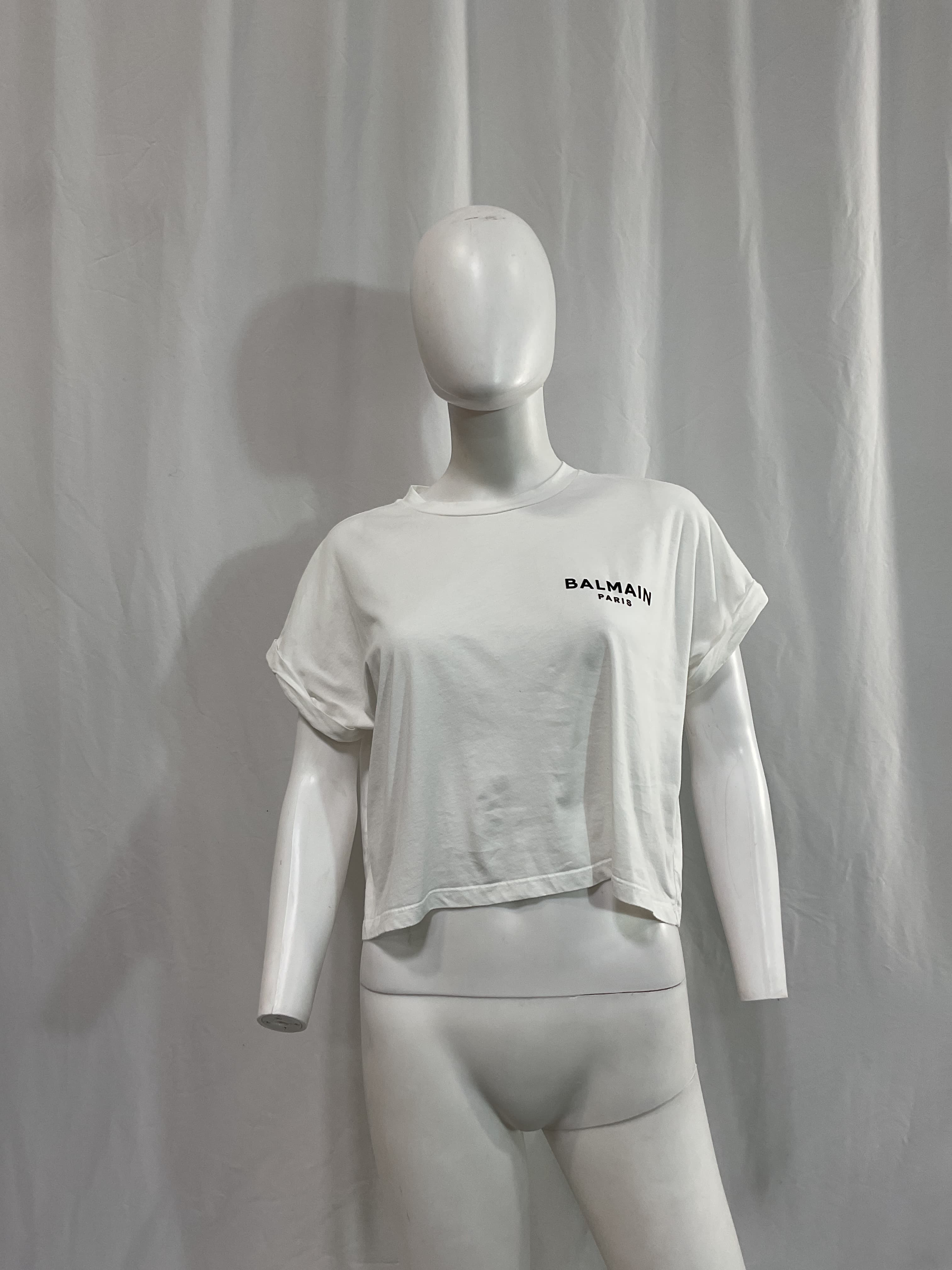 Cropped Short Sleeve Flocked Logo T-Shirt In Blanc & Noir - Image 3