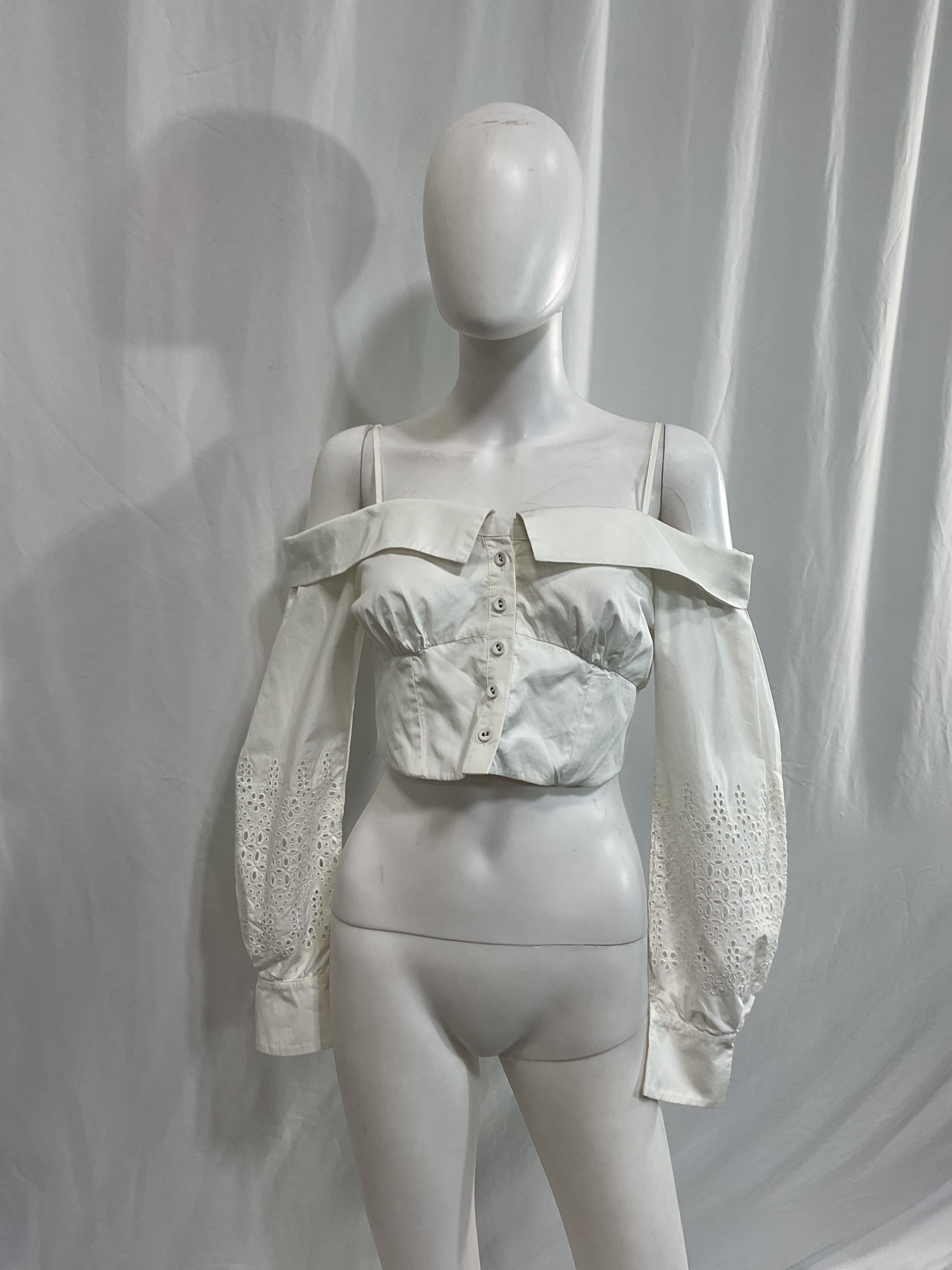 Broderie Sleeve Off Shoulder Top In White - Image 2