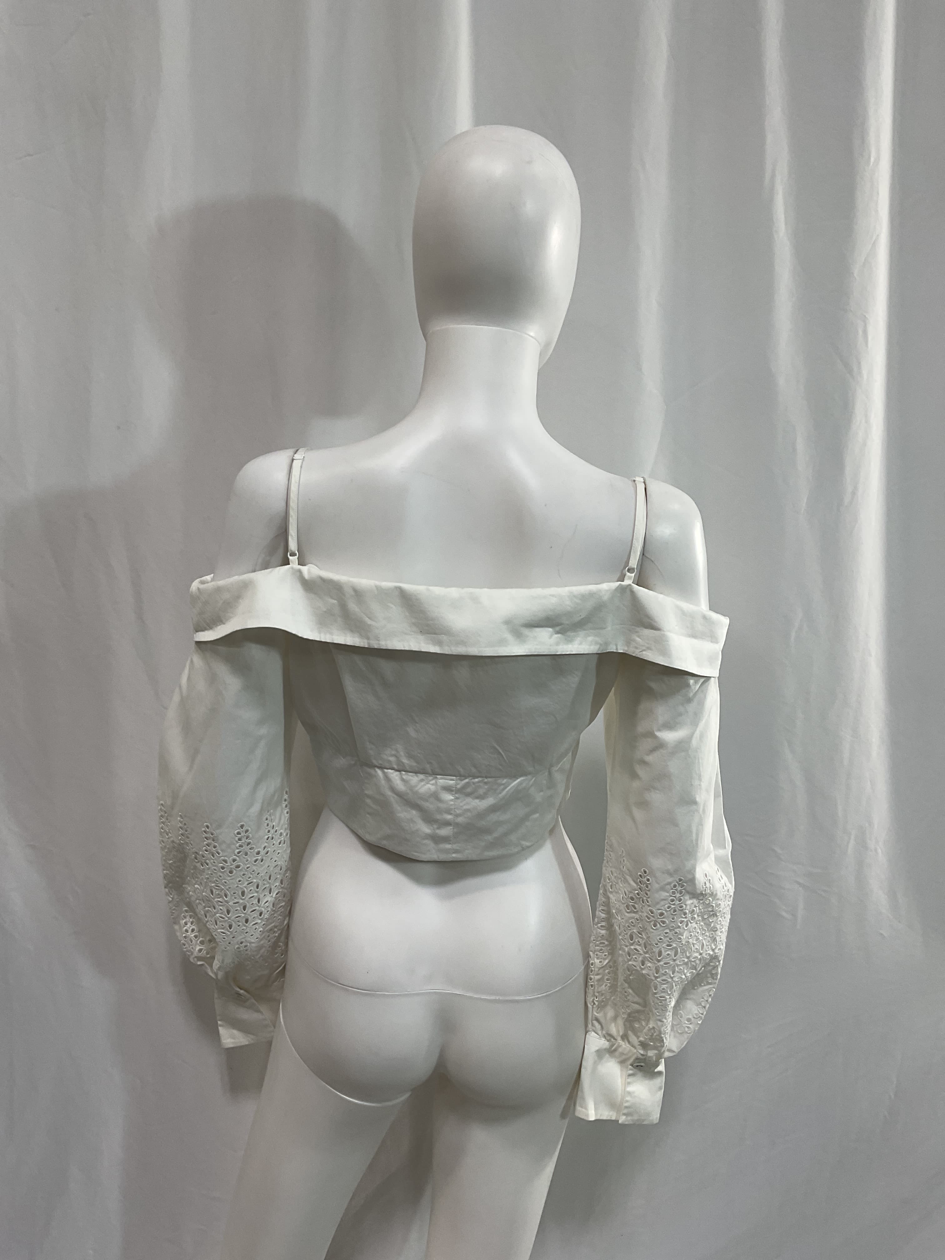 Broderie Sleeve Off Shoulder Top In White - Image 3