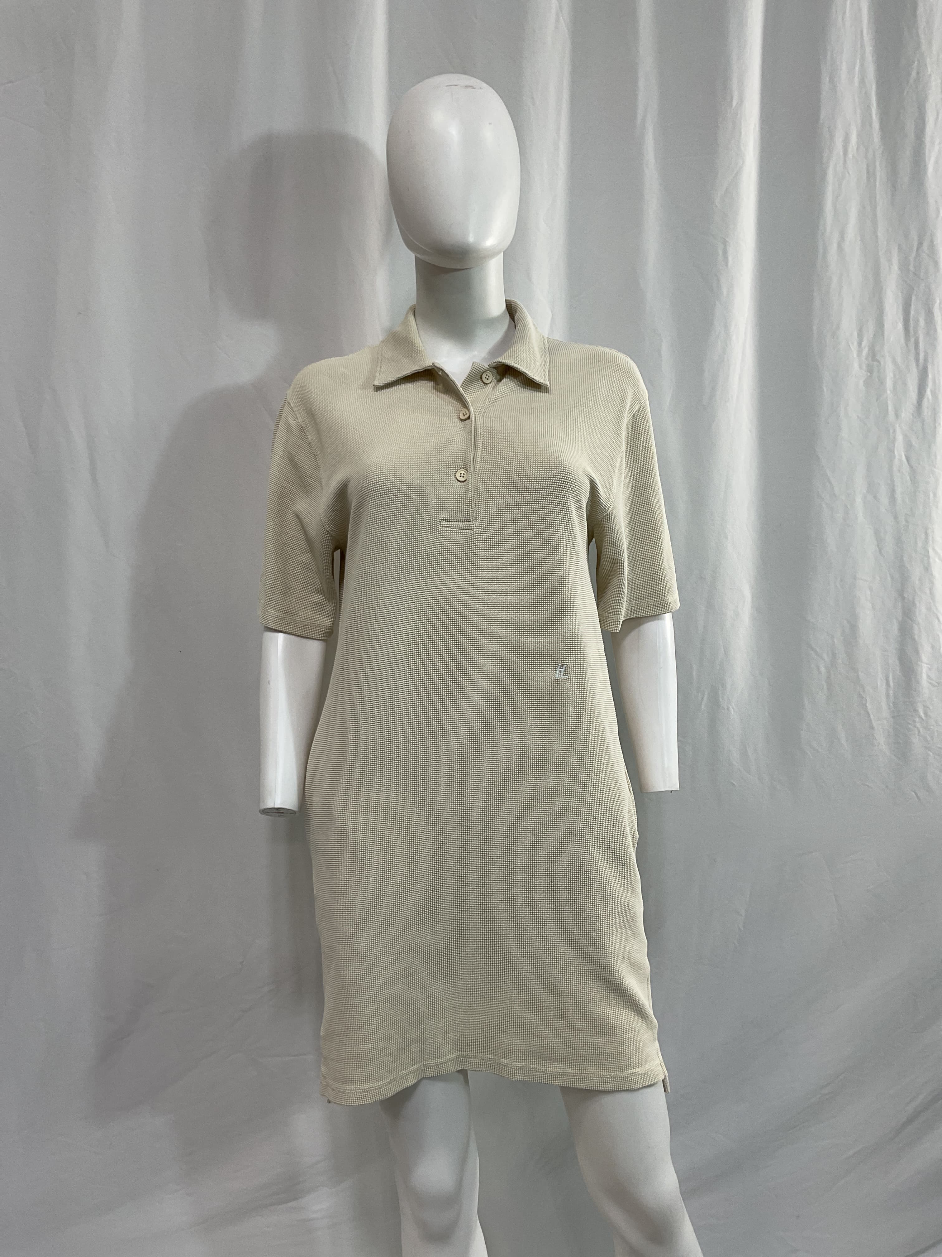 Waffle Polo Dress In Winter White - Image 4