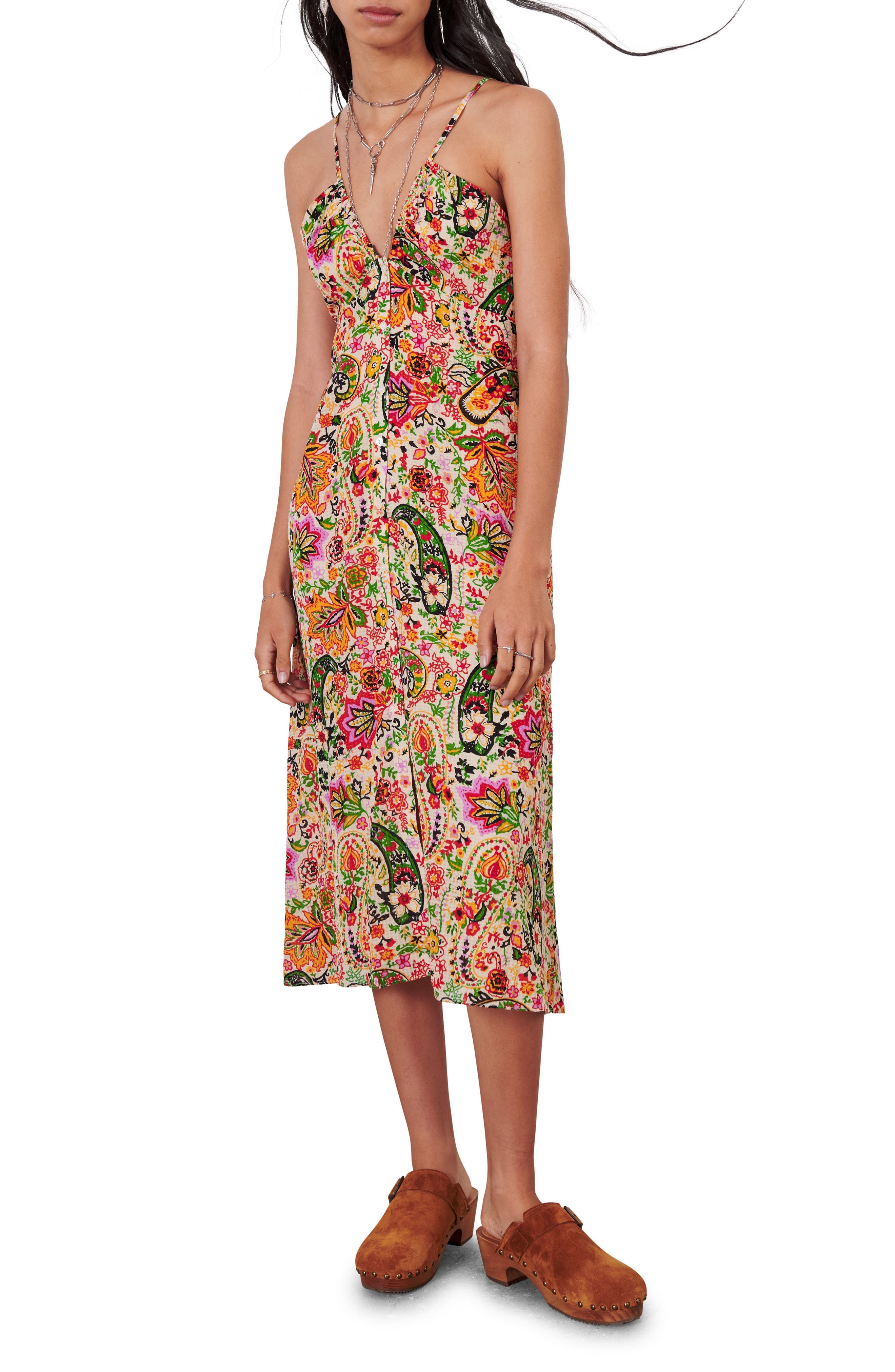 Baila Floral Paisley Button Front Midi Dress - Image 1