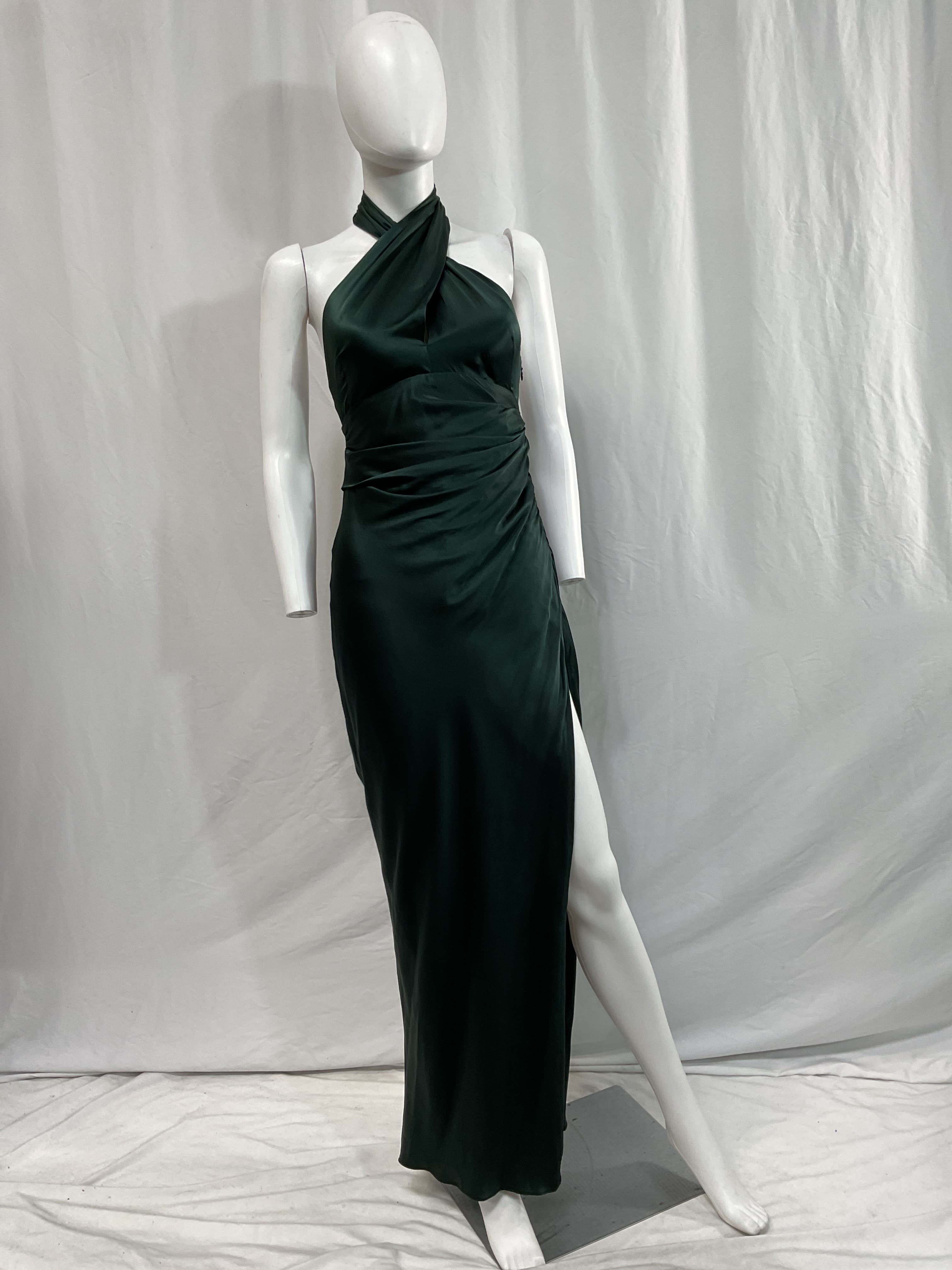 The Sei For Fwrd Cross Wrap Halter Gown In Hunter - Image 2