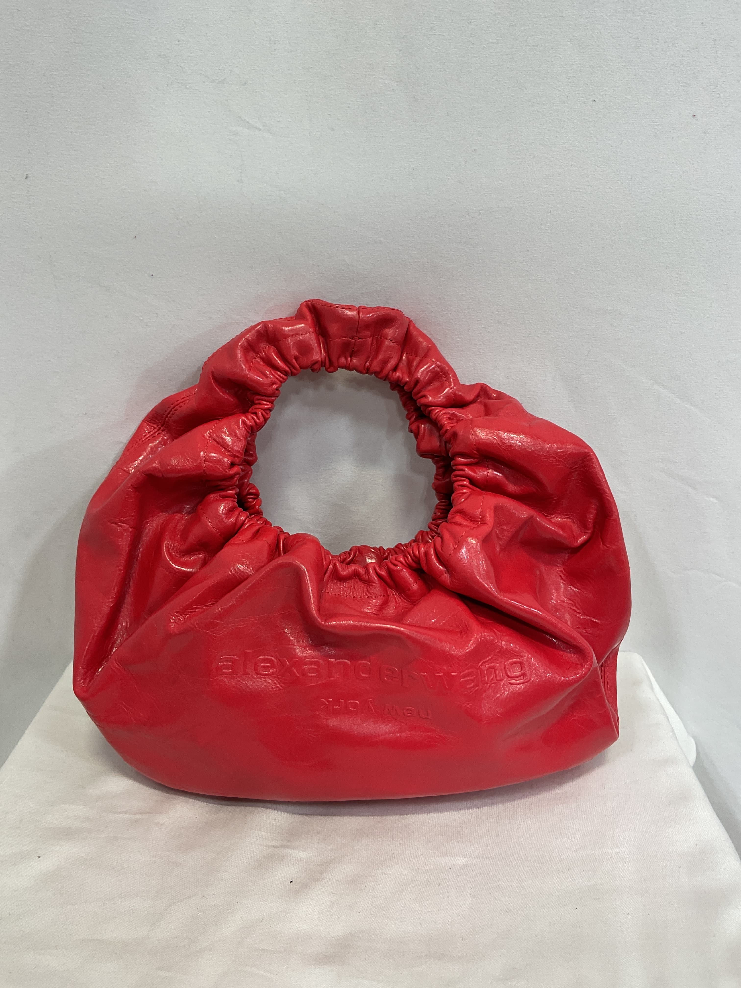 Wide Crescent Small Top Handle Bag In Flame - Image 4