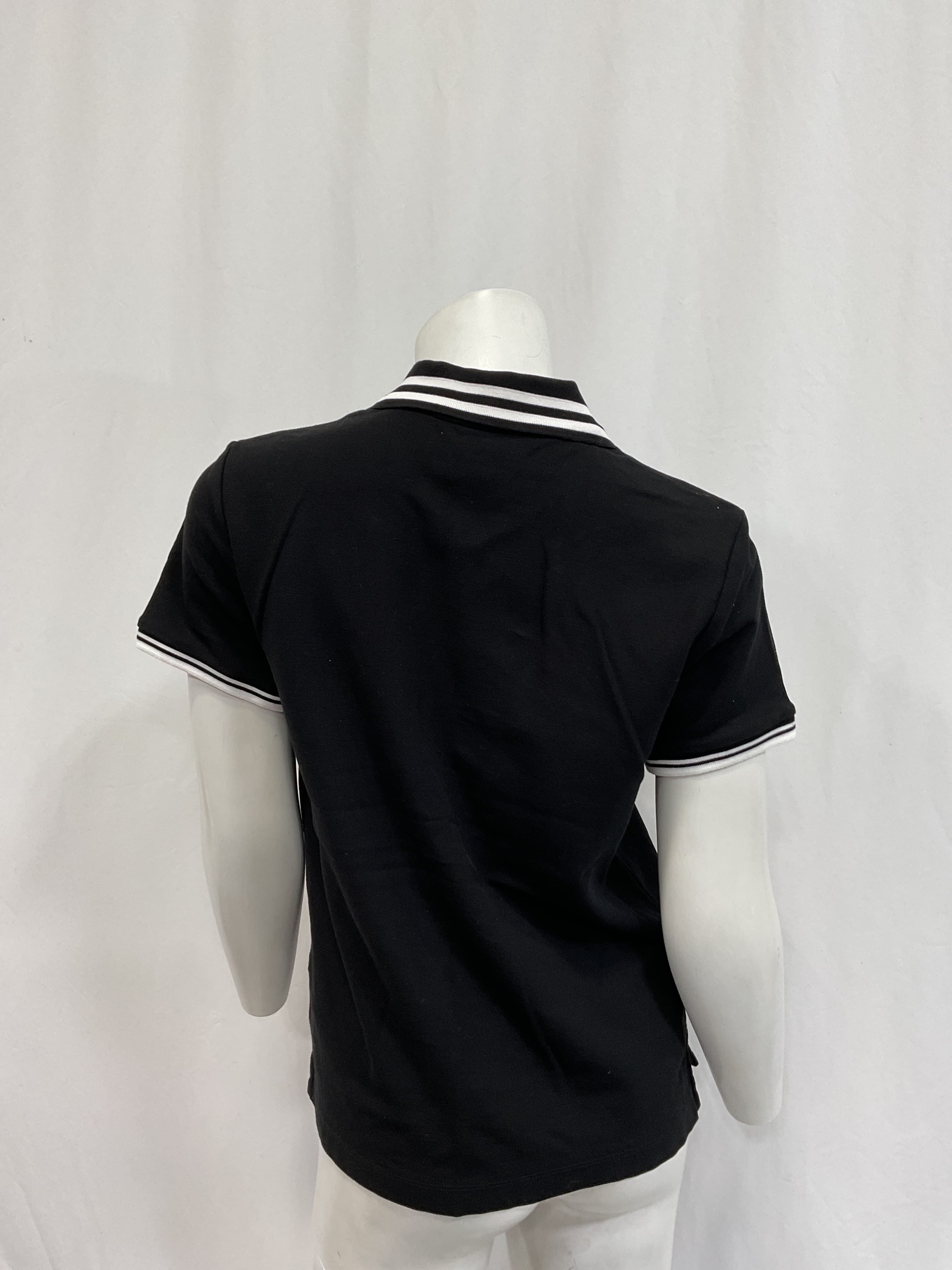 Striped Collar Short Sleeve Polo Top In Black - Image 3