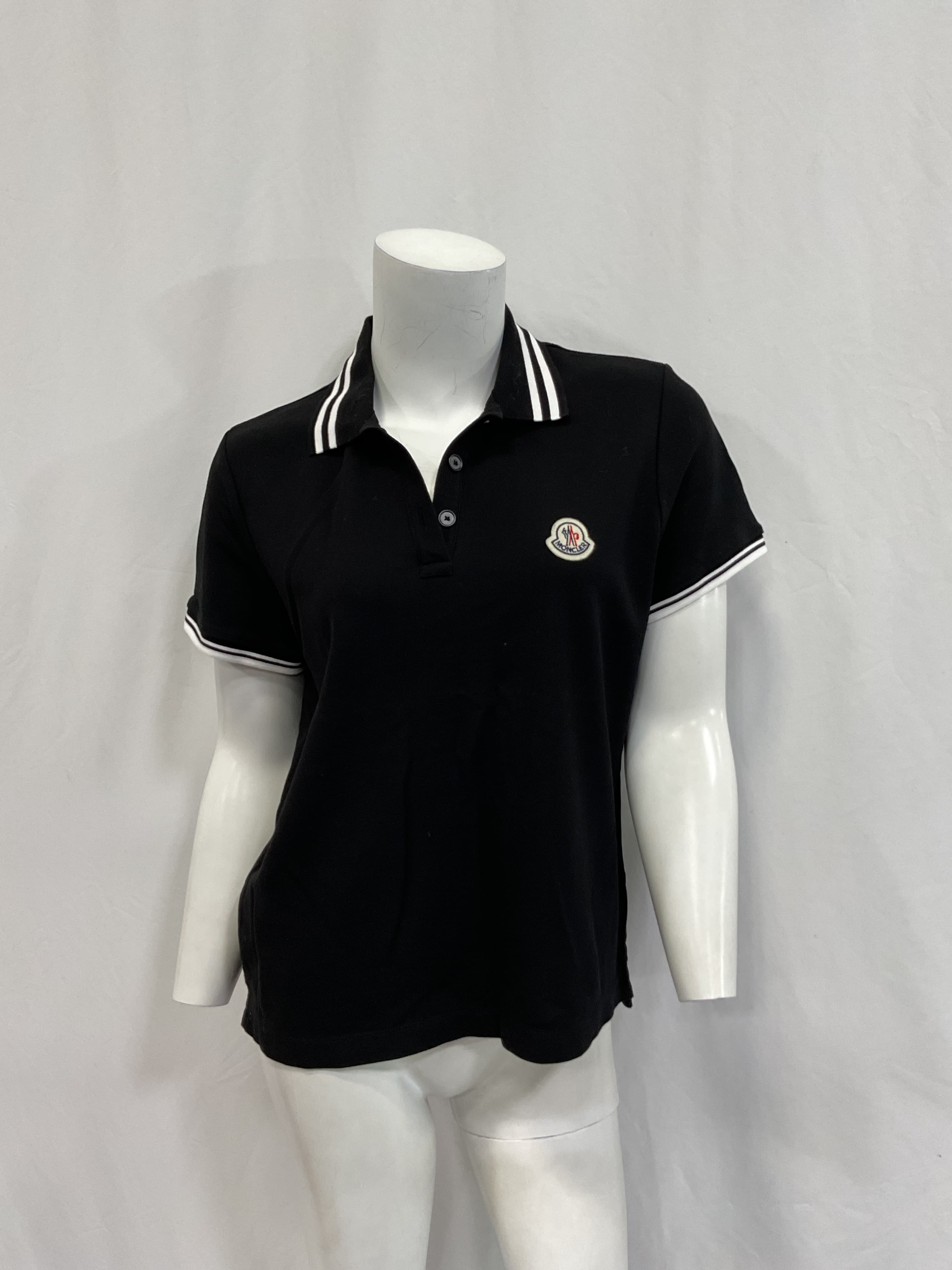 Striped Collar Short Sleeve Polo Top In Black - Image 4