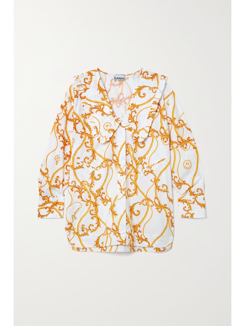 Oversized Ruffled Printed Organic Cotton-Poplin Blouse - Image 1