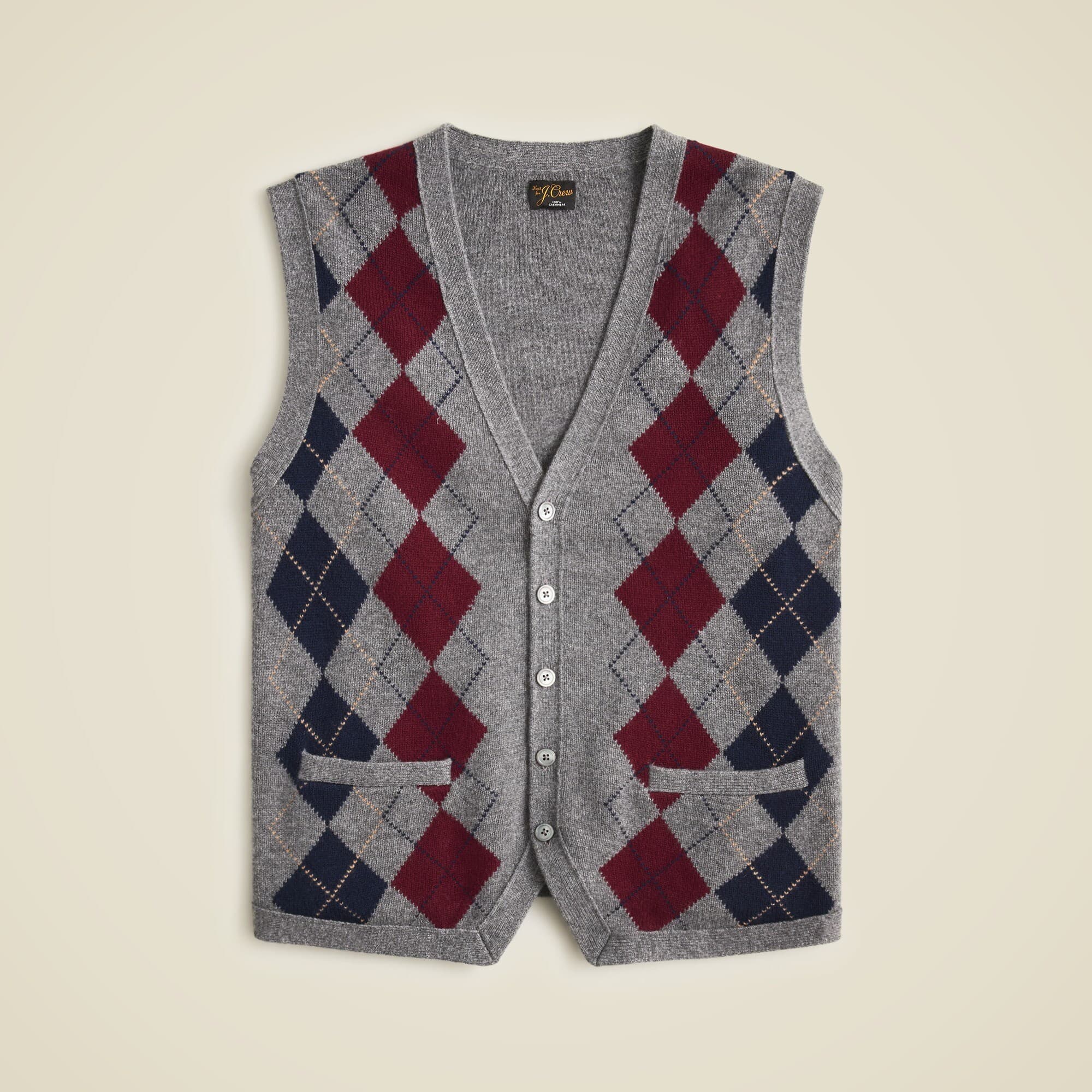 Cashmere Cardigan Sweater Vest In Argyle - Image 1