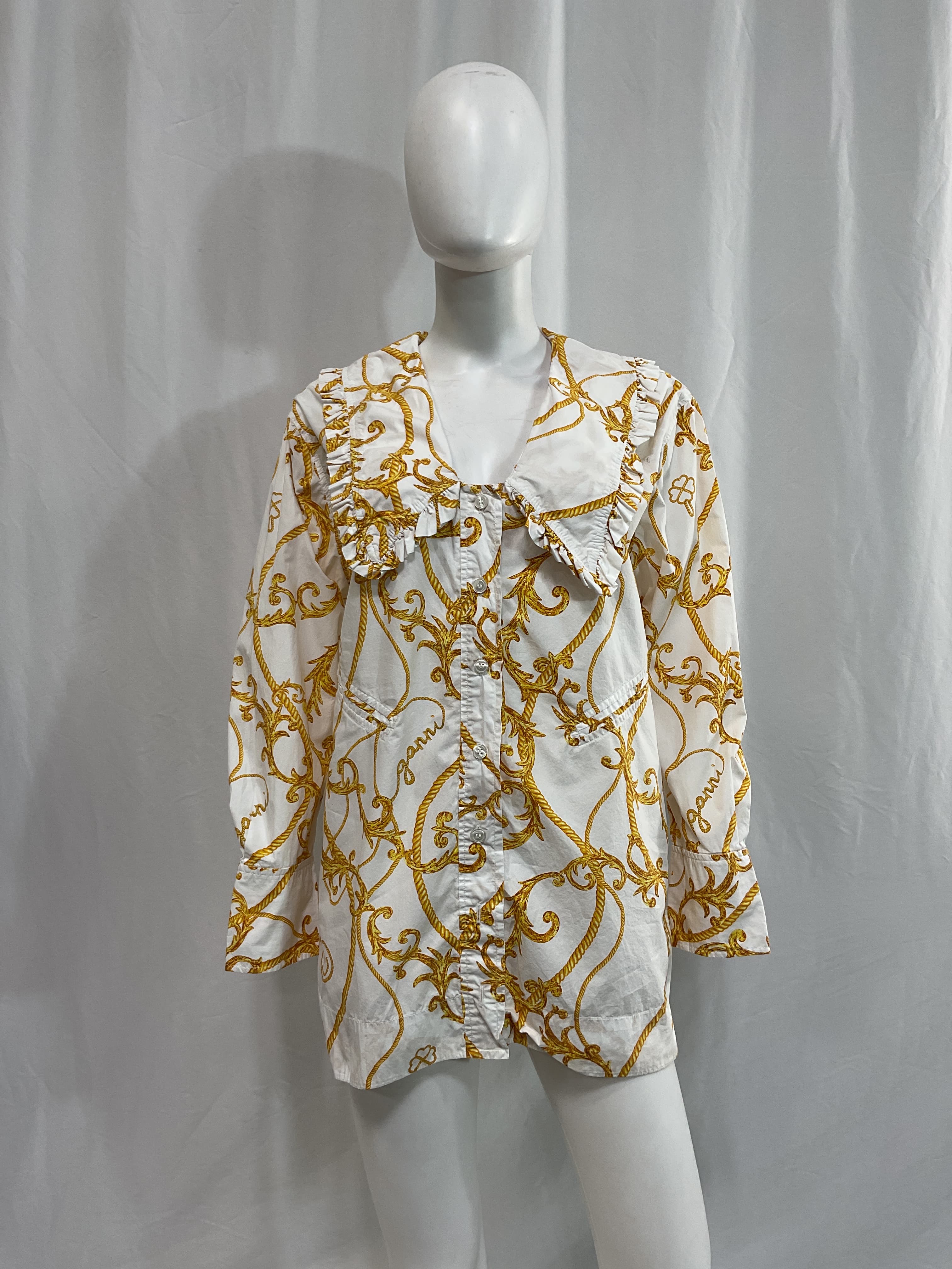 Oversized Ruffled Printed Organic Cotton-Poplin Blouse - Image 3