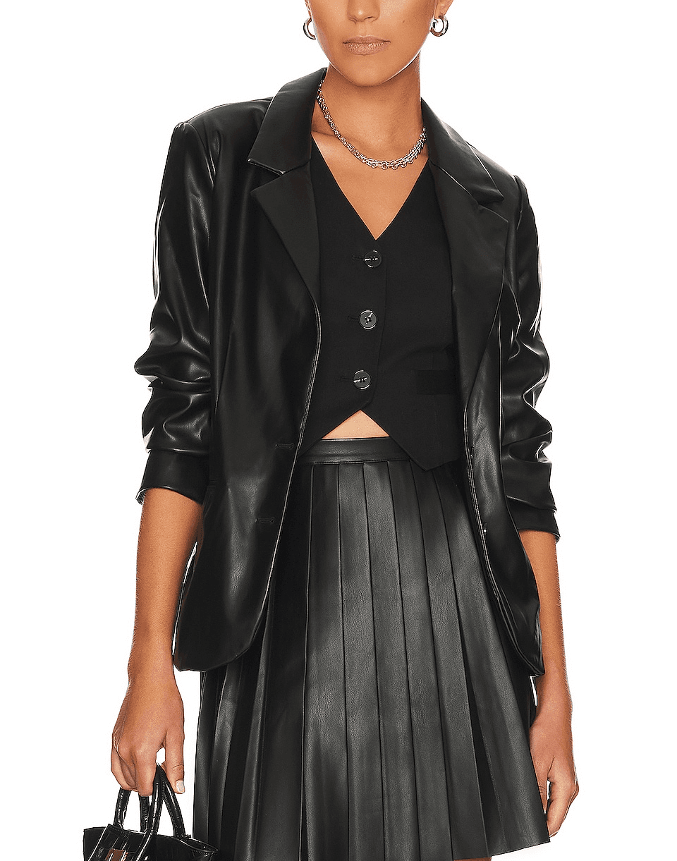 Faux Leather Boyfriend Blazer - Image 1