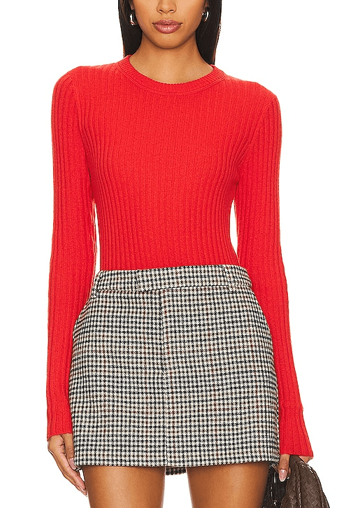 Rib Crew Neck Top In Flame - Image 1