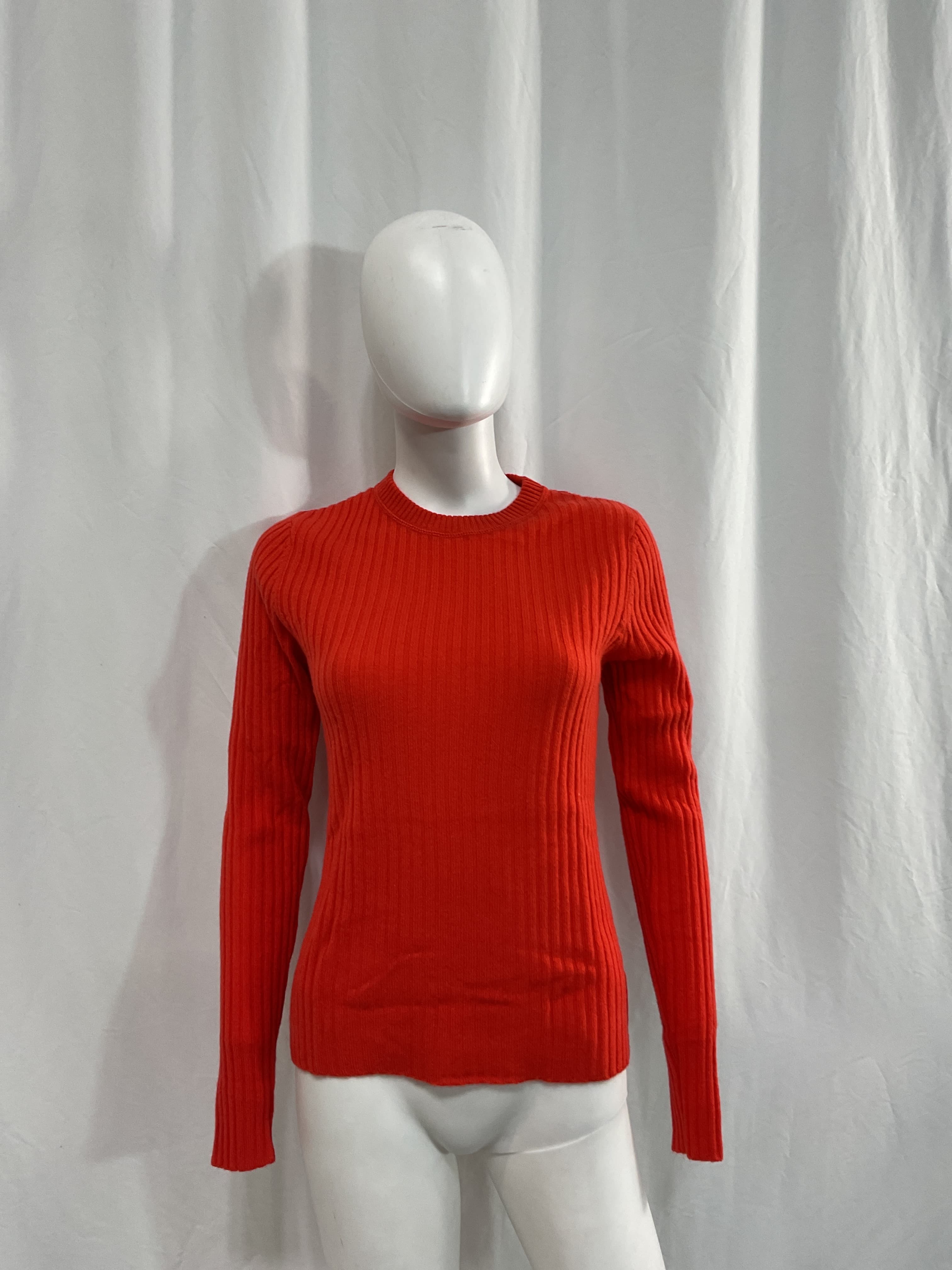 Rib Crew Neck Top In Flame - Image 2