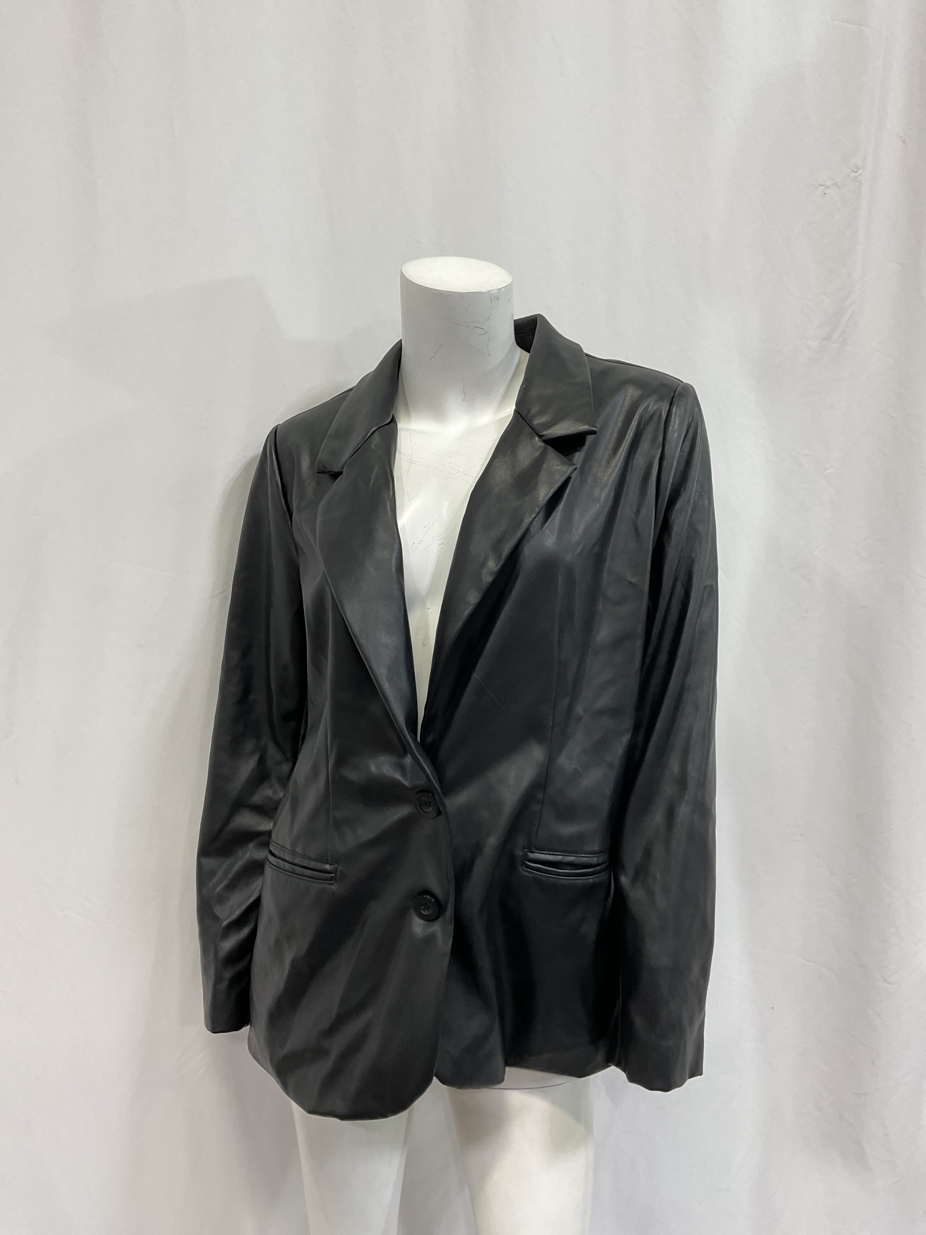 Faux Leather Boyfriend Blazer - Image 3