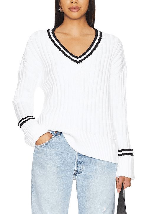 Danil V Neck Sweater In White & Black - Image 1