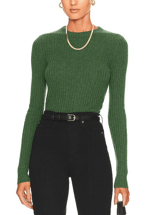 Rib Crew Neck Top In Pickle - Image 1