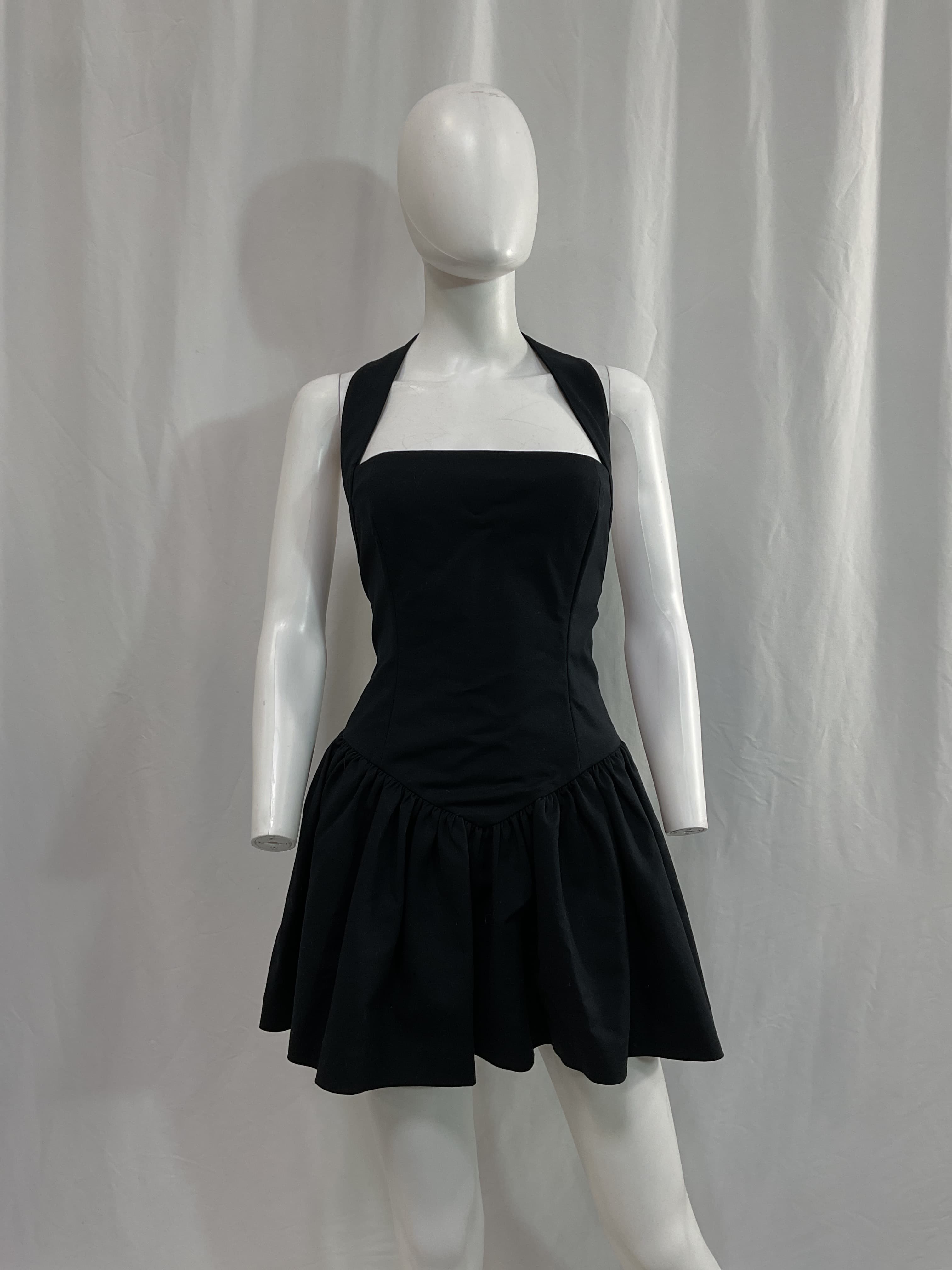Faille Halter Mini Dress In Black - Image 3