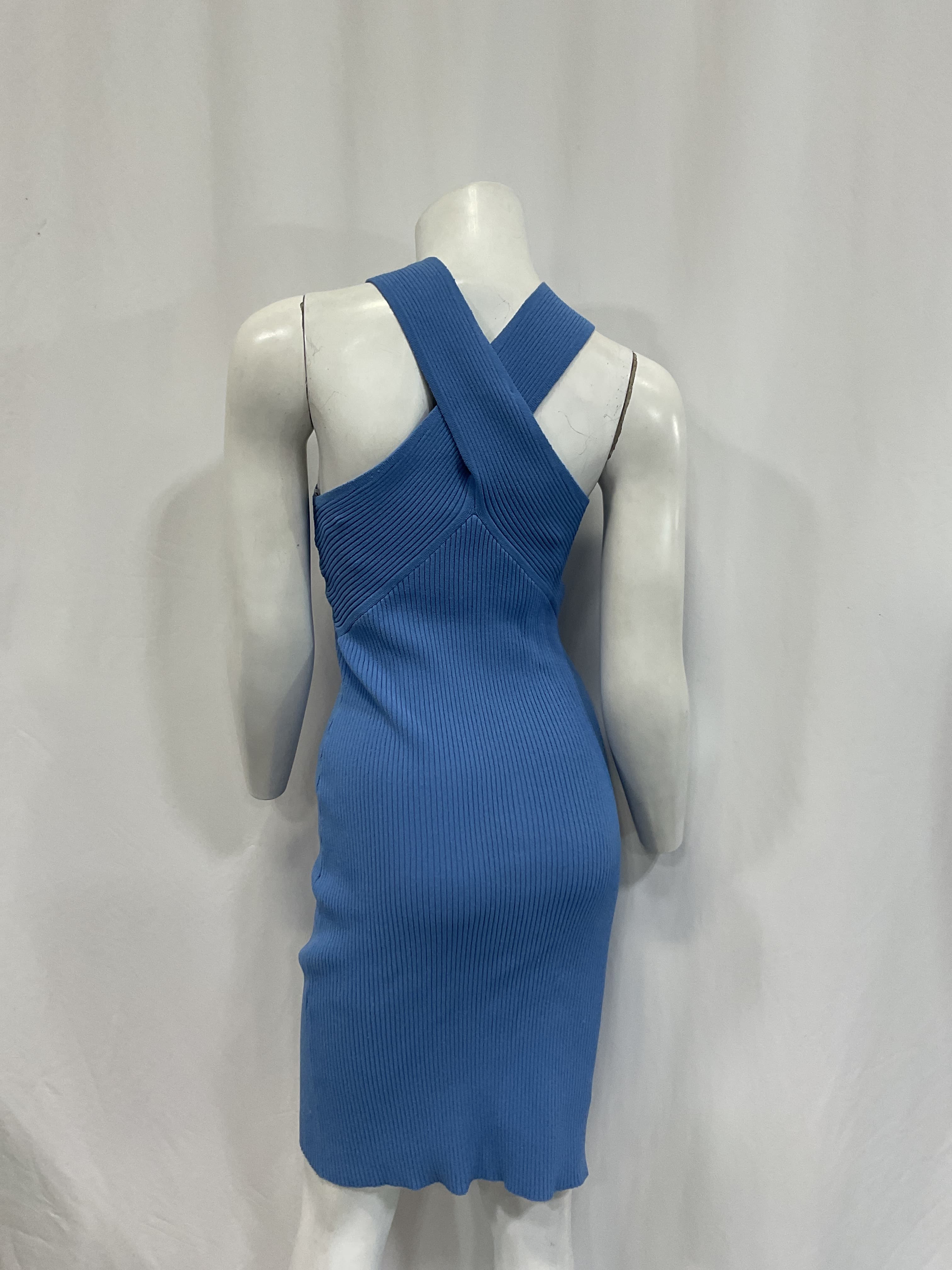 Rib Crisscross Halter Dress In Sapphire - Image 4