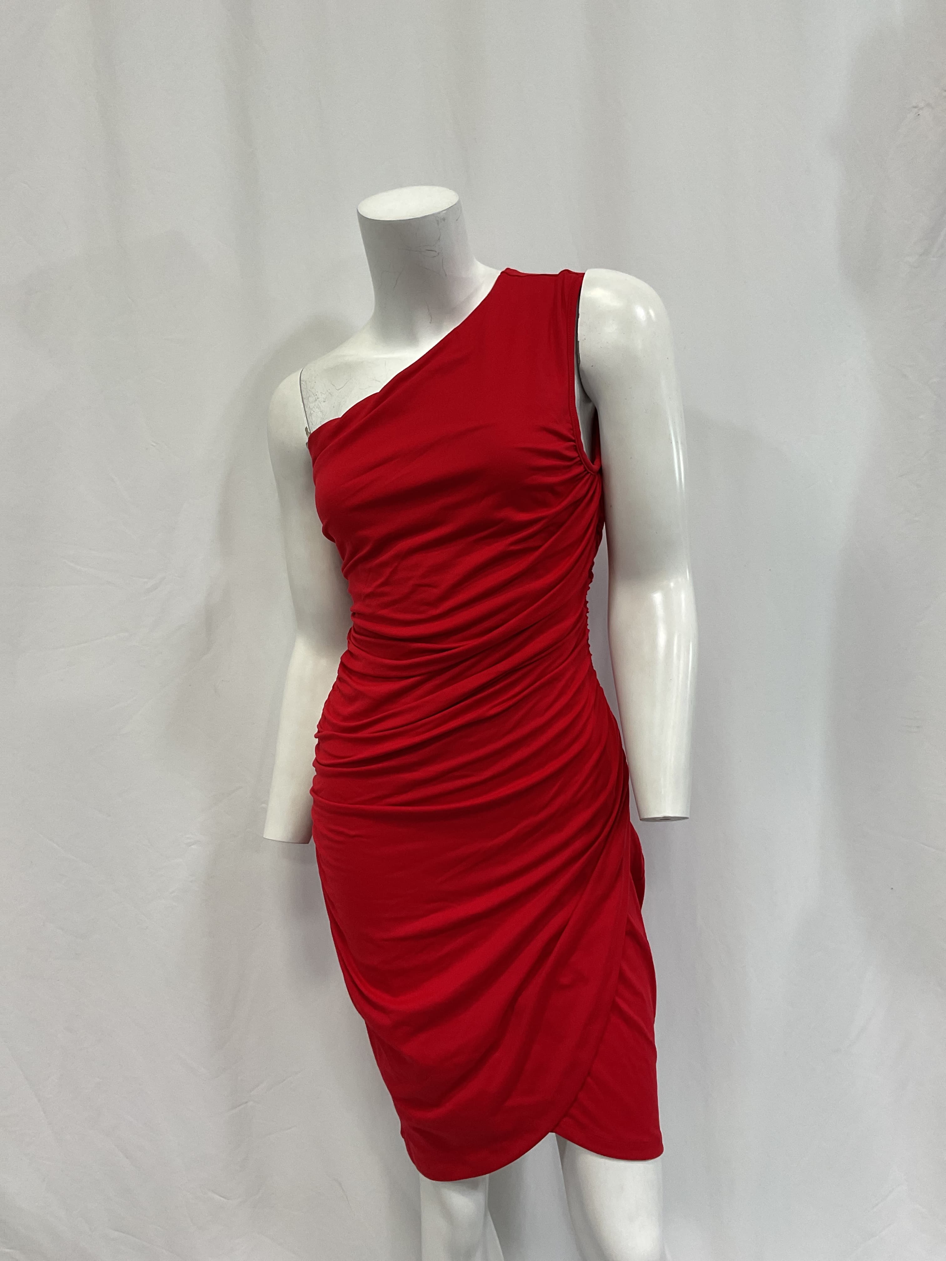 One Shoulder Dress In Perfect Red - Image 2