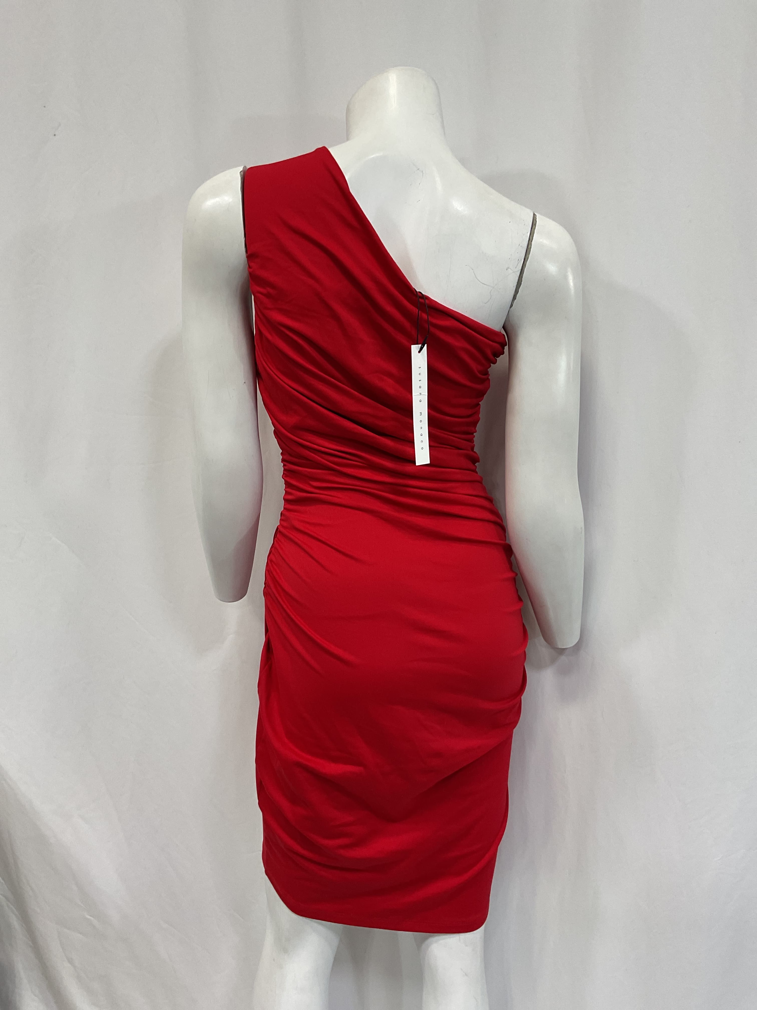 One Shoulder Dress In Perfect Red - Image 3
