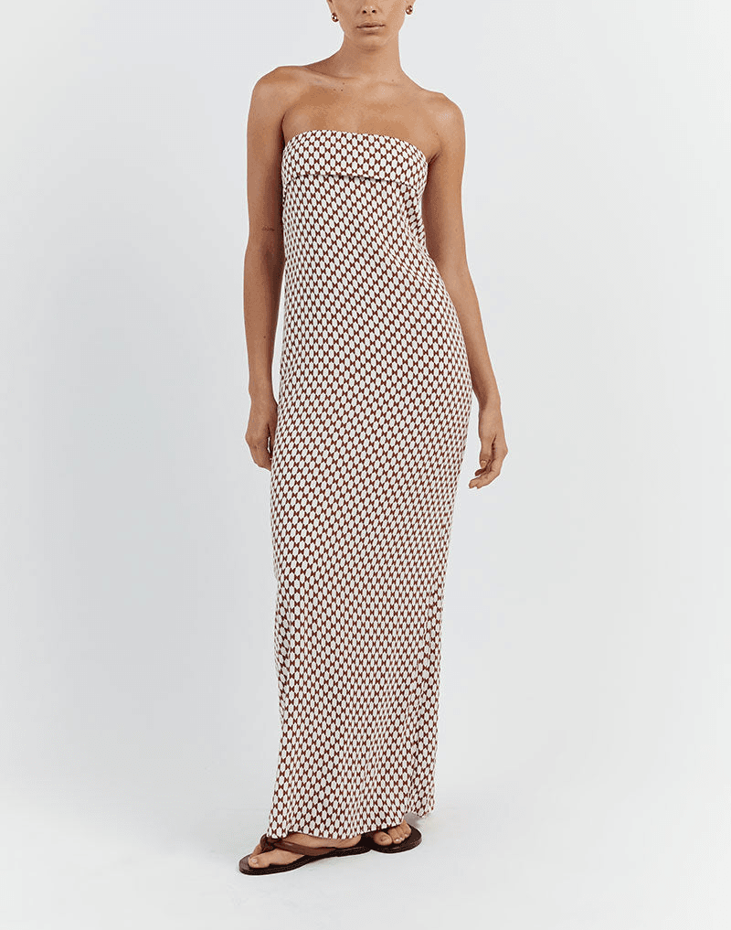 Mae White Choc Geo Strapless Dress - Image 1