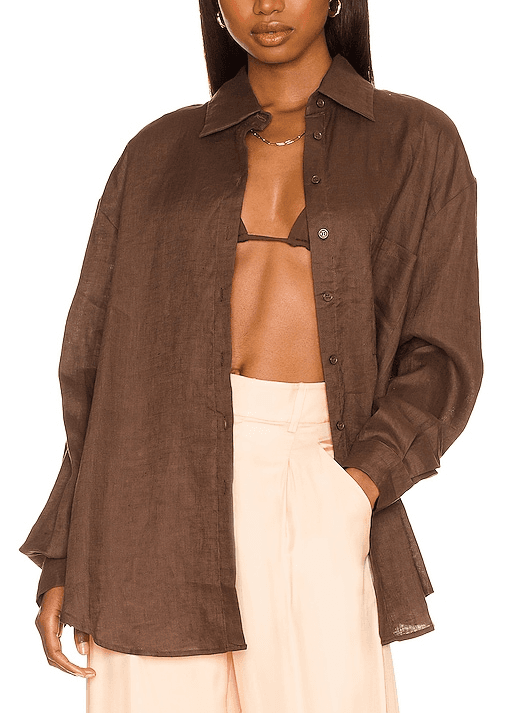 Linen Woven Shirt In Brown - Image 1