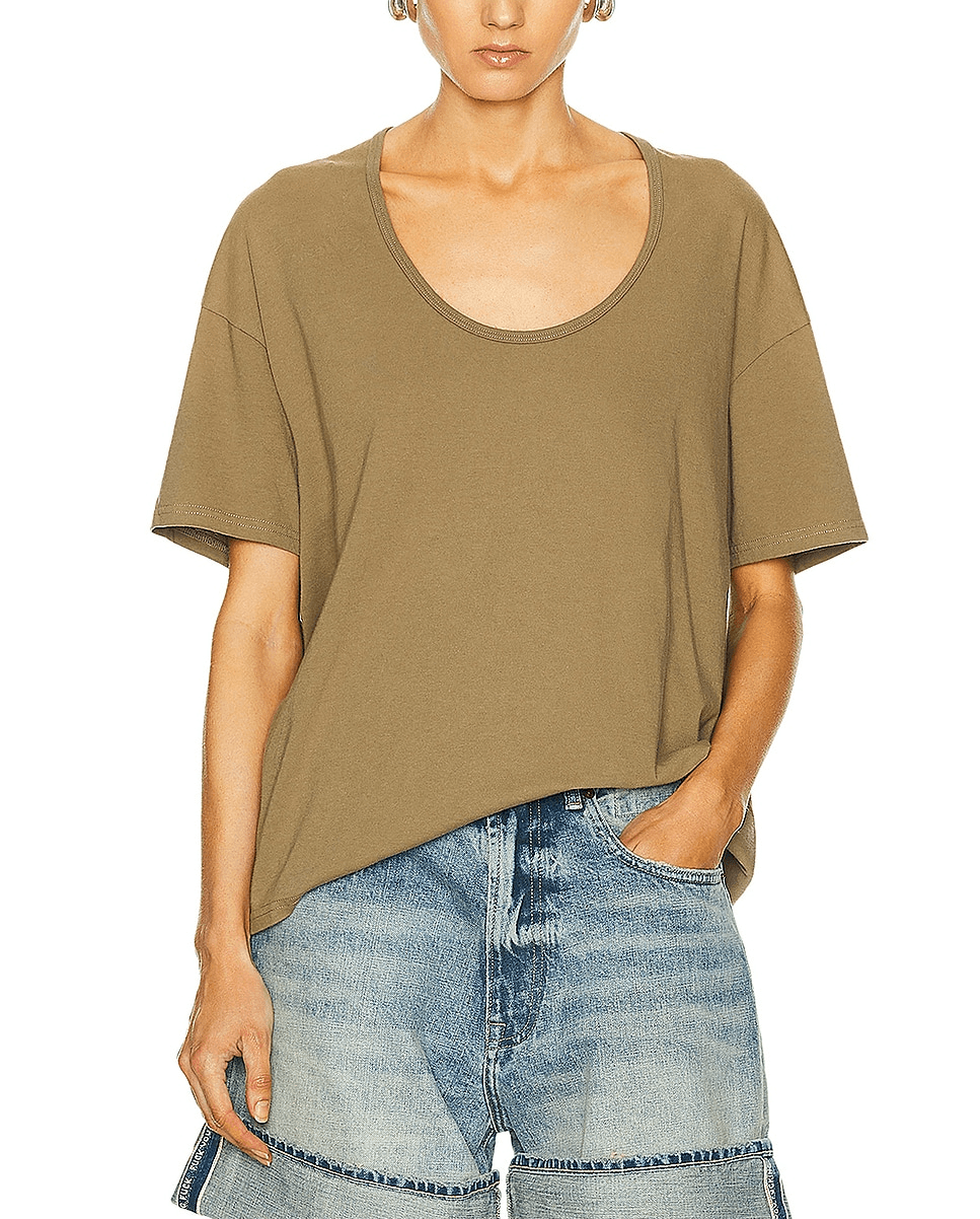 Scoop Neck Relaxed Tee In Light Olive - Image 1