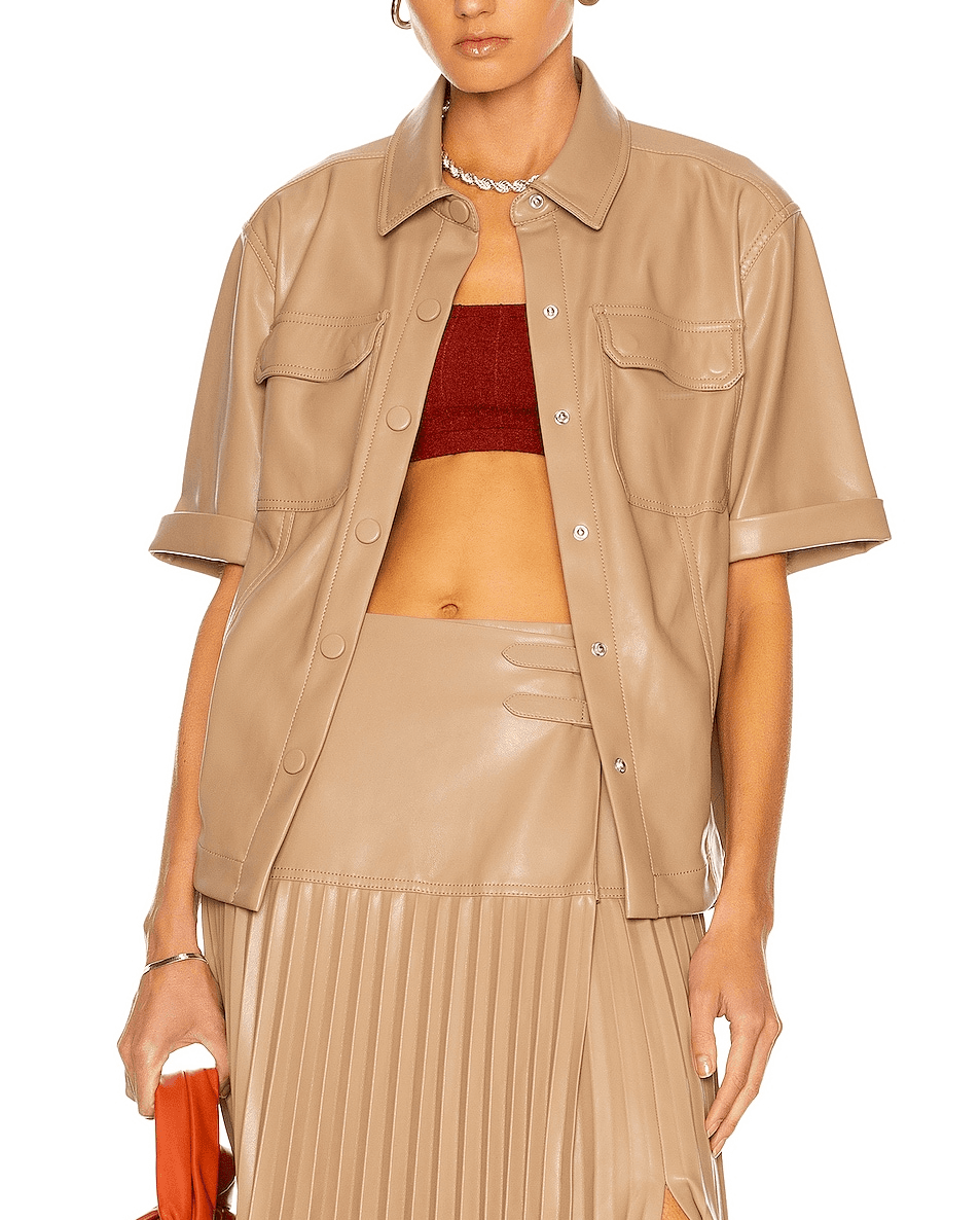 Joselin Vegan Leather Shirt In Sparrow - Image 1