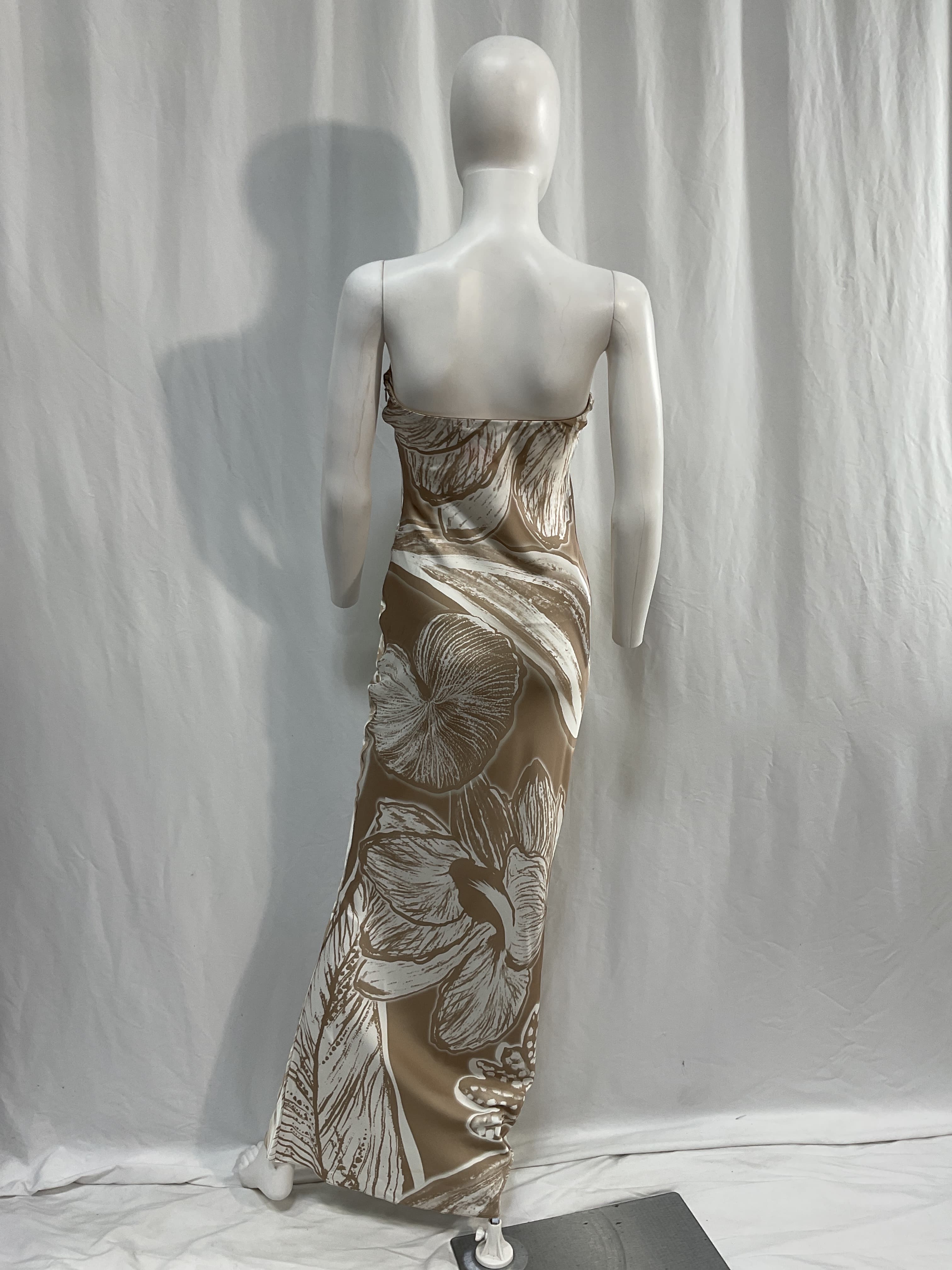 Ines Maxi Strapless Dress In Light Brown & White - Image 2
