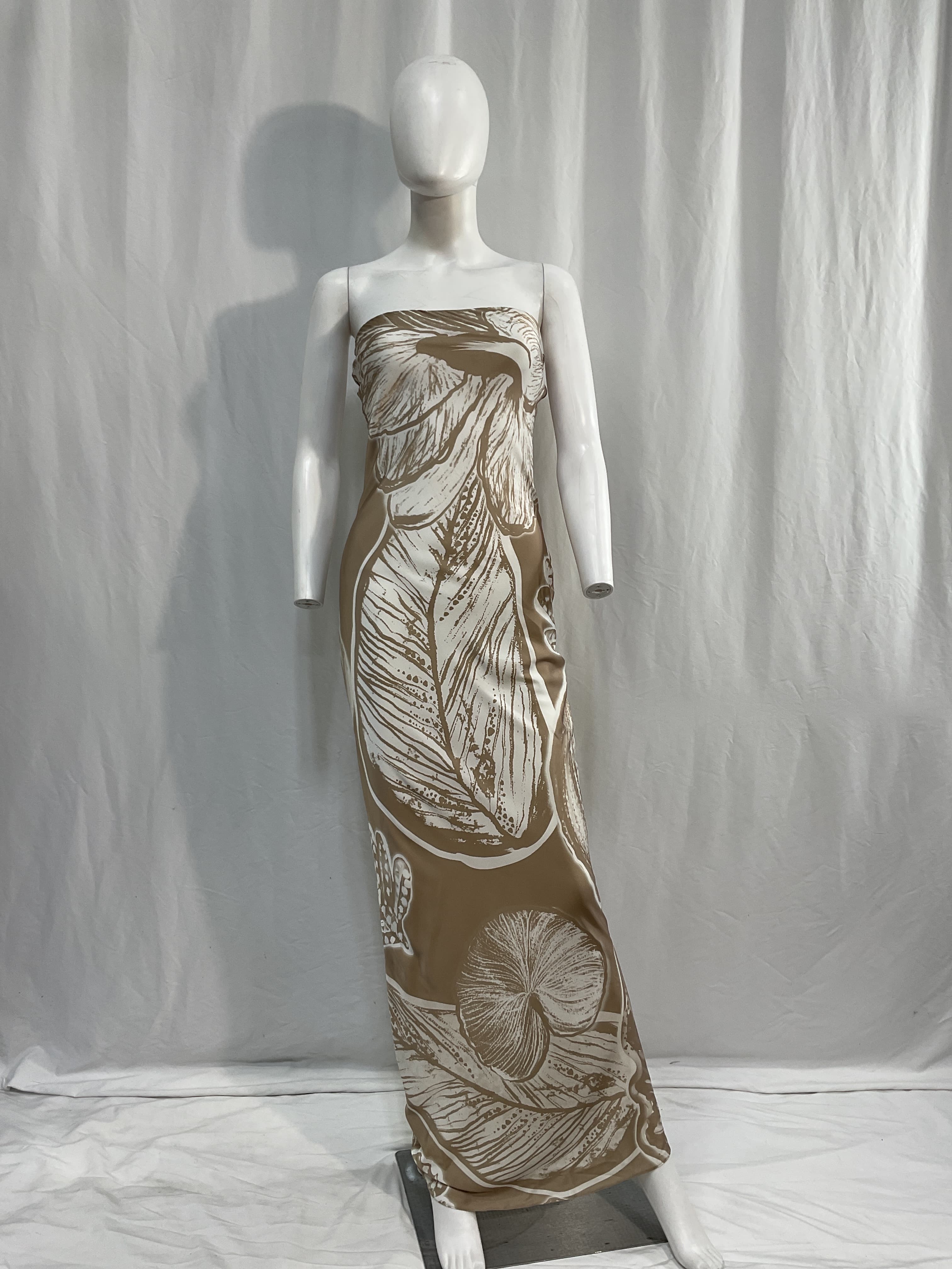 Ines Maxi Strapless Dress In Light Brown & White - Image 3