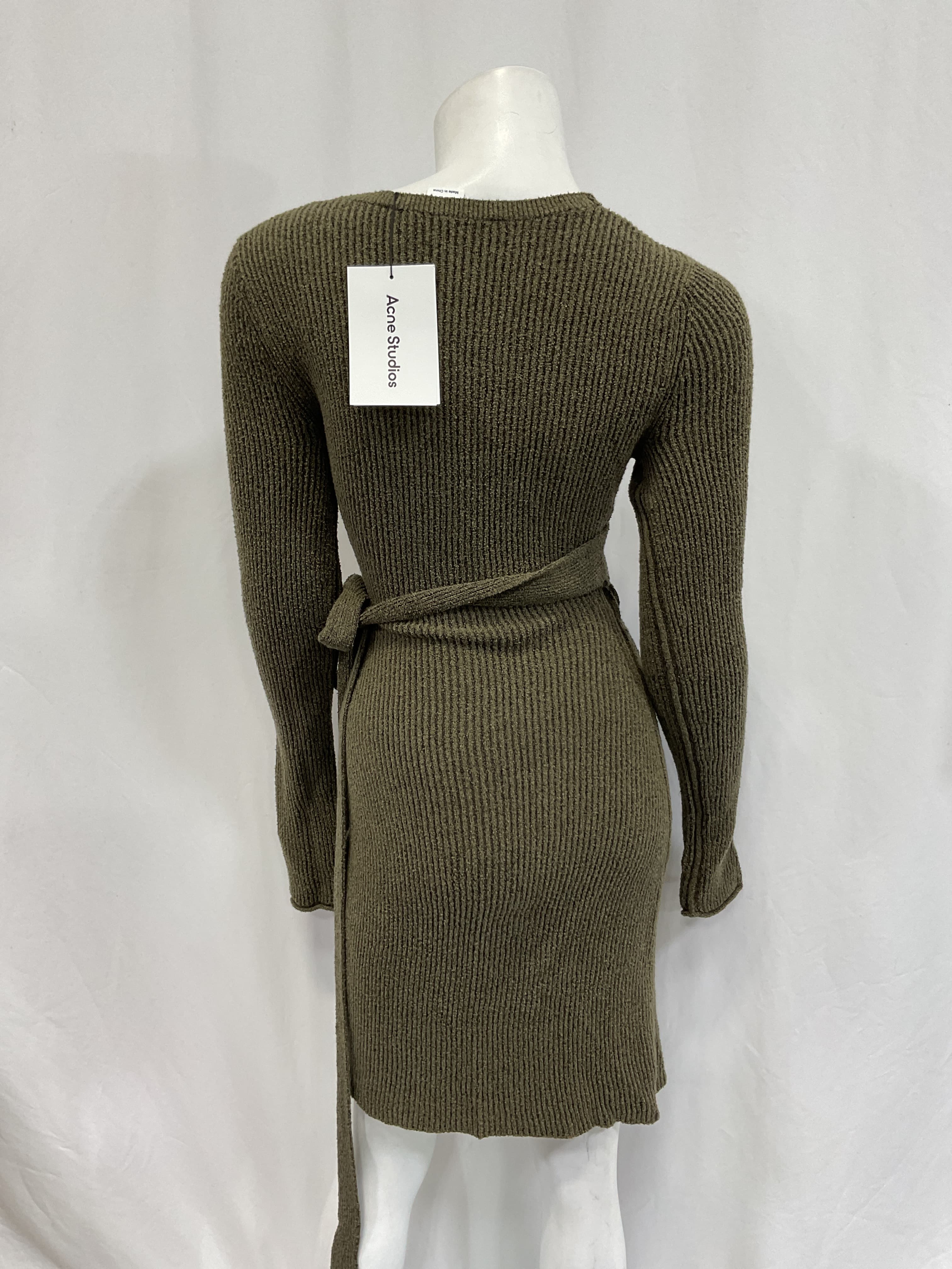 Long Sleeve Belted Dress In Dark Khaki Green - Image 3
