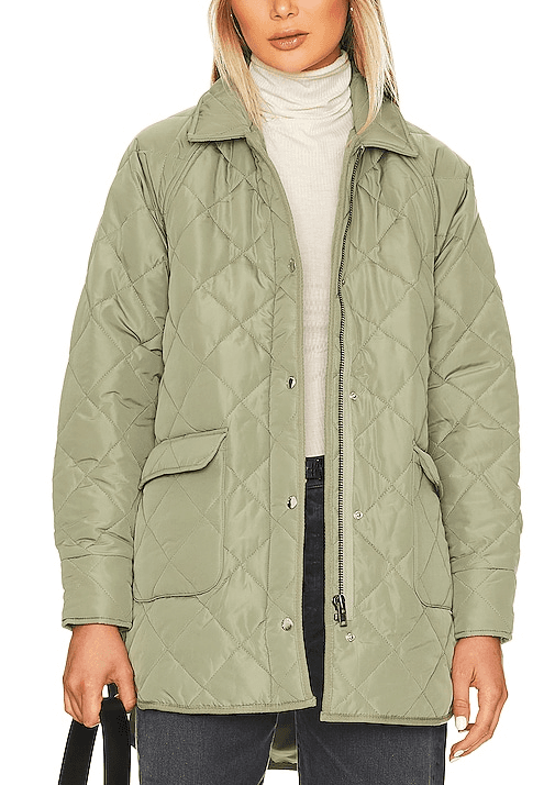 Lauren Quilted Coat In Smoke Green - Image 1