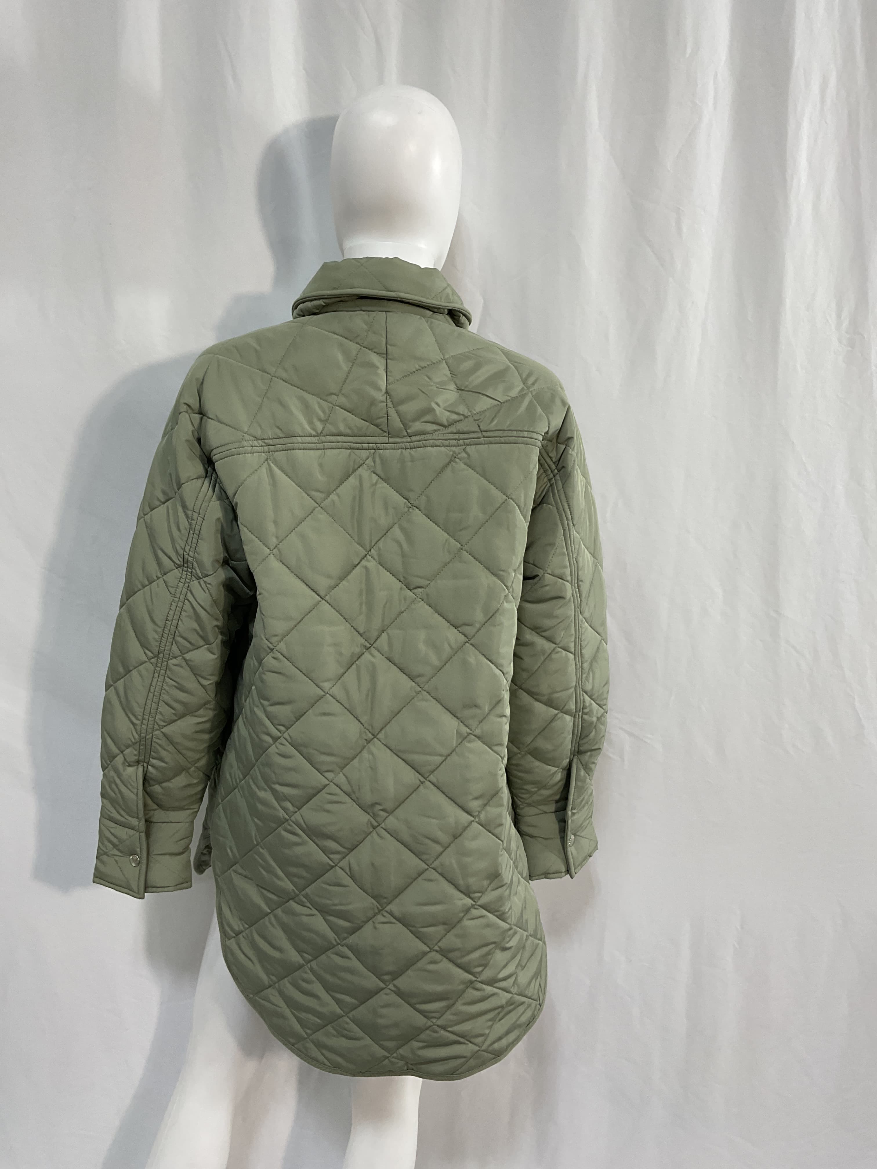 Lauren Quilted Coat In Smoke Green - Image 2