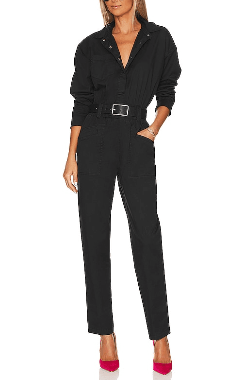 Selena Long Sleeve Pinch Waist Jumpsuit In Fade To Black - Image 1