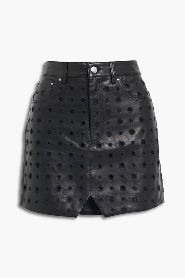 Broderie Anglaise Leather Mini Skirt - Image 1