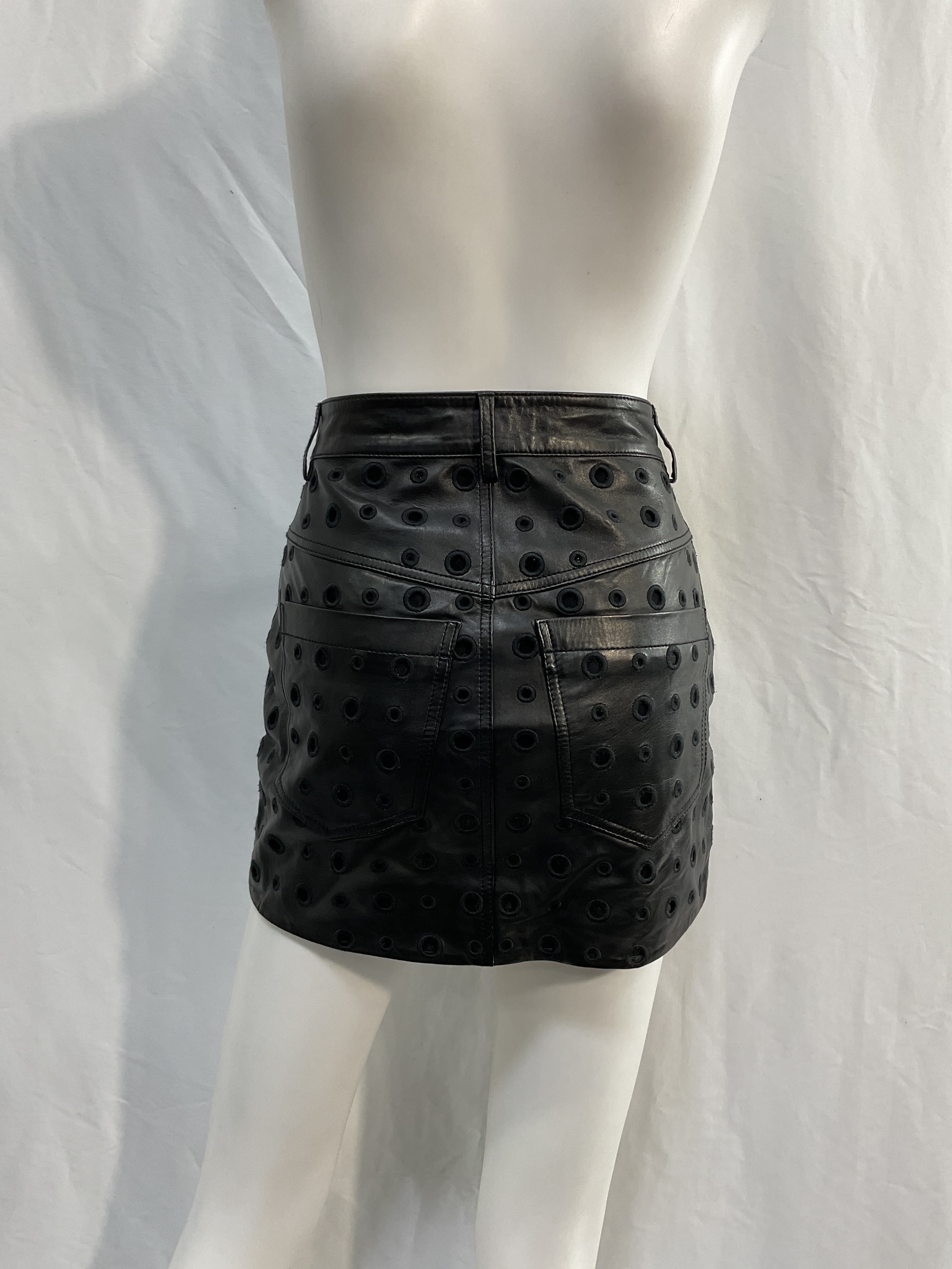 Broderie Anglaise Leather Mini Skirt - Image 3