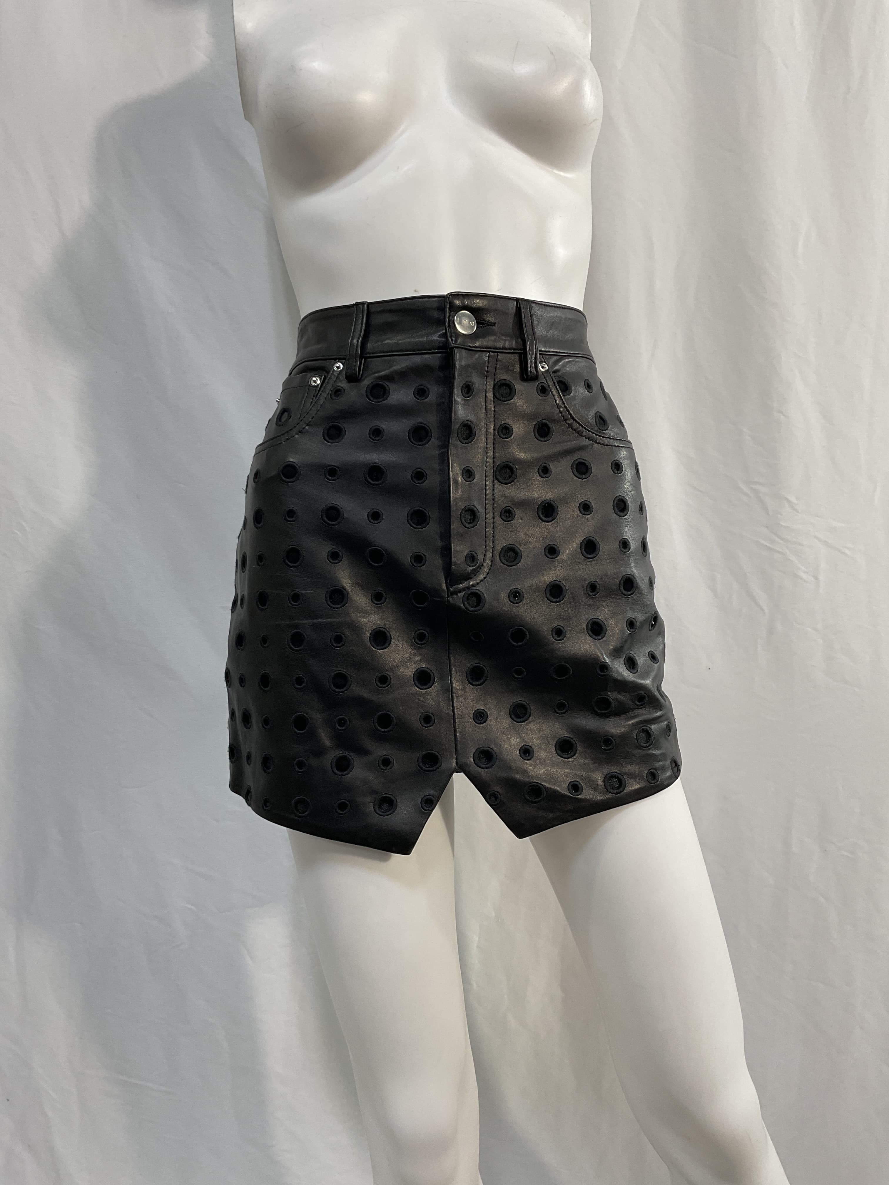 Broderie Anglaise Leather Mini Skirt - Image 2