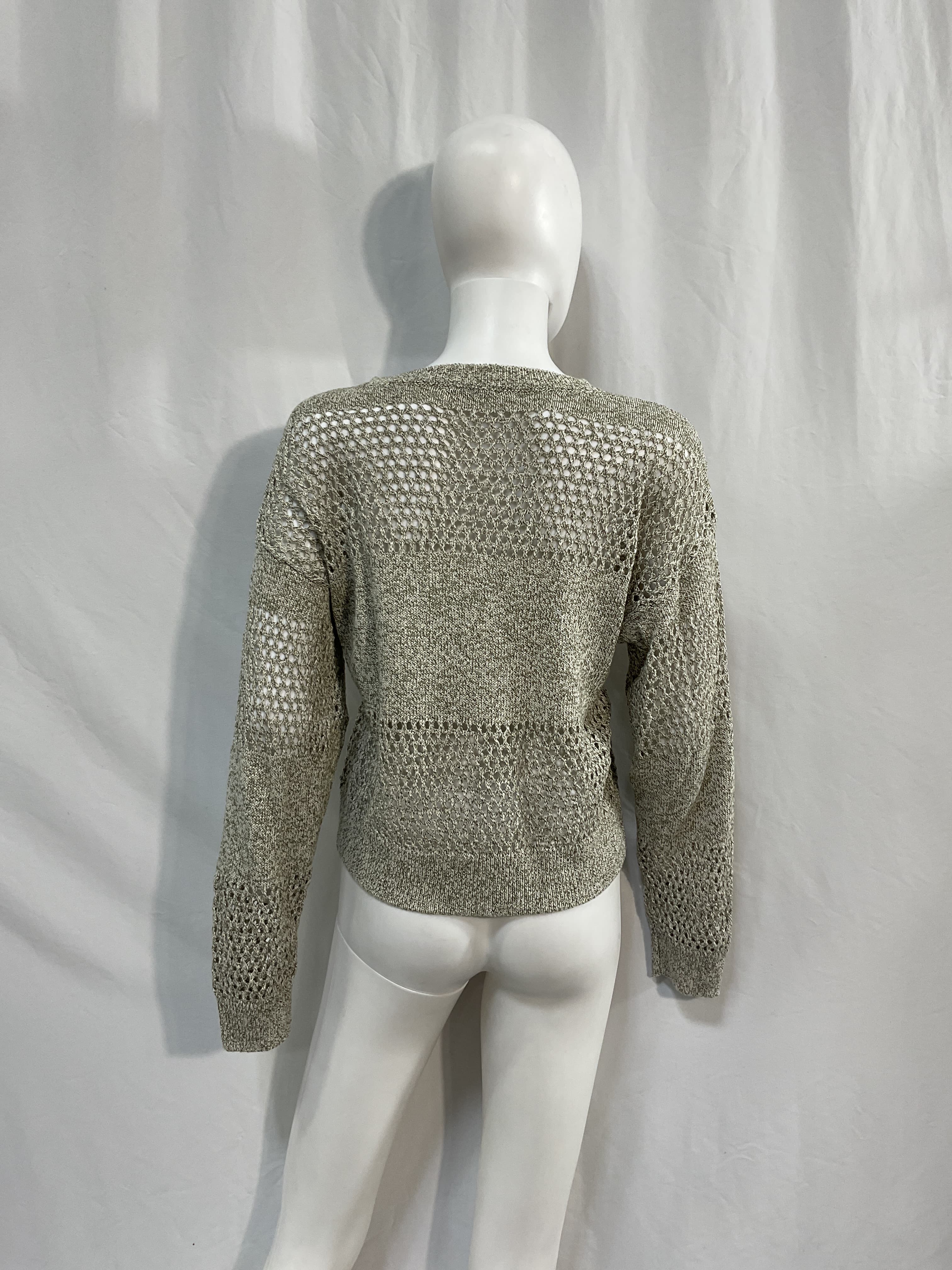 Cotton Linen Blend Open Knit Crew Neck Sweater - Image 2